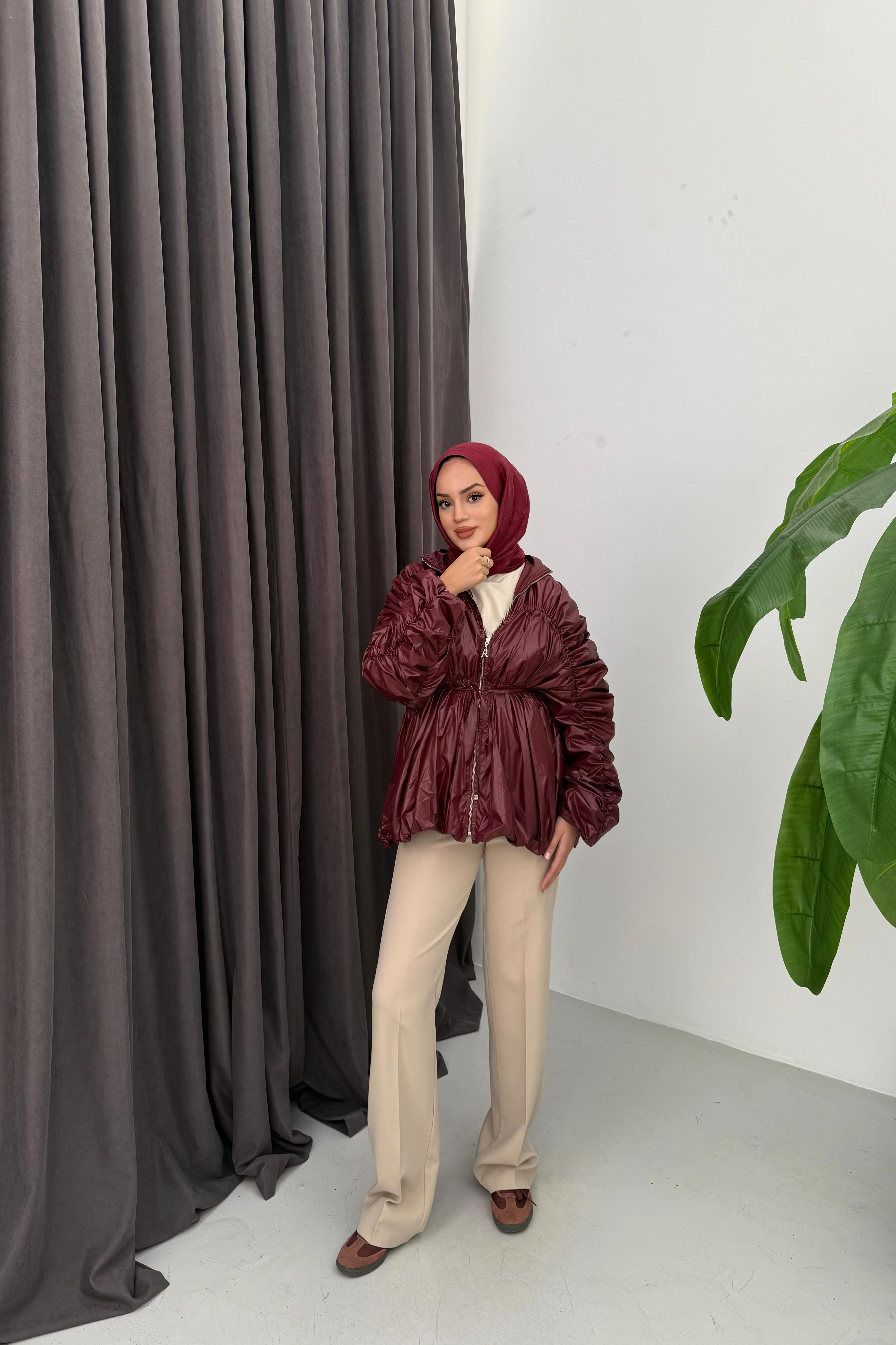 Luna Büzgülü Yağmurluk - BORDO