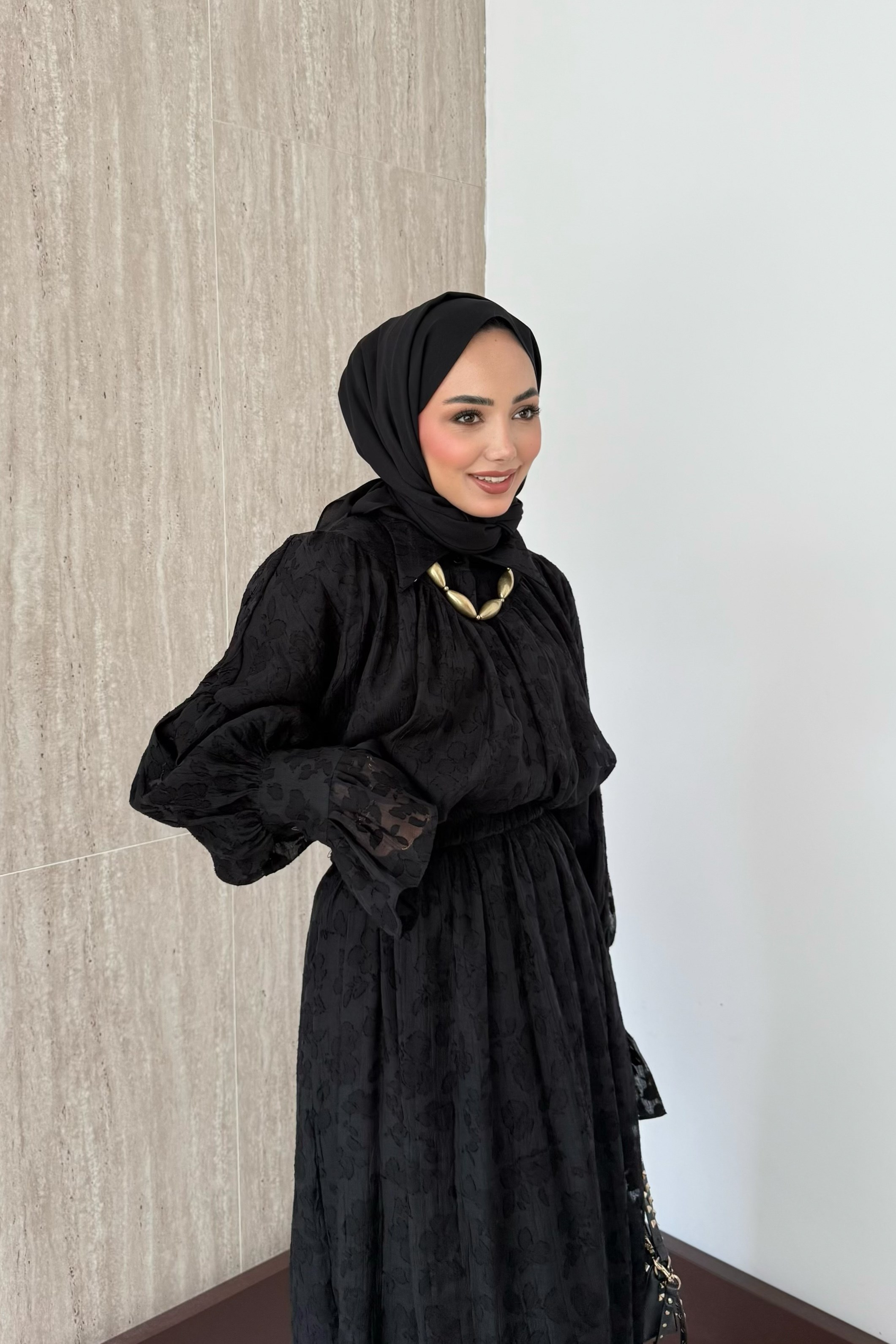 Mary Desenli Etekli Takım - Siyah