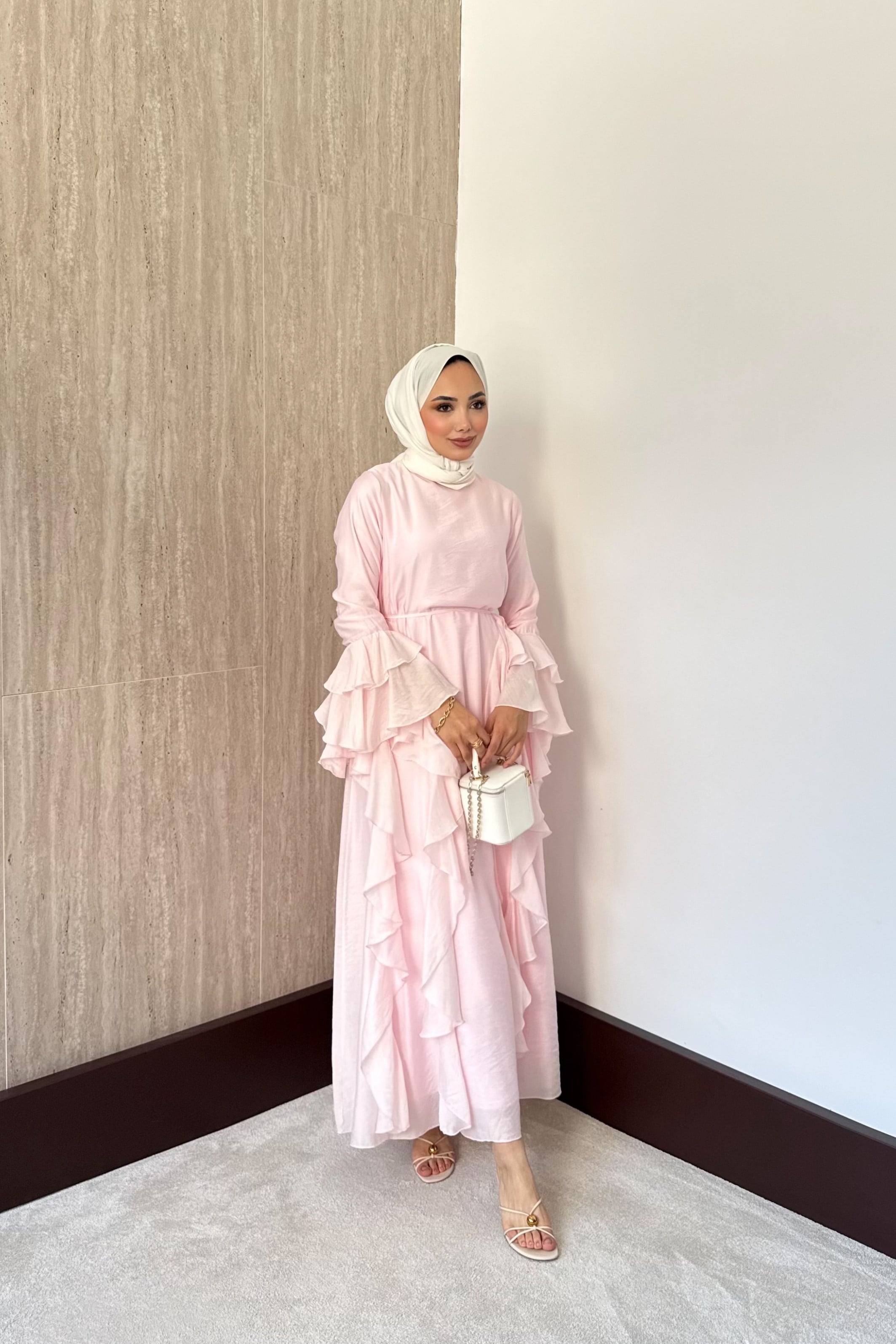 Merlio Fırfırlı Vual Elbise - Pembe