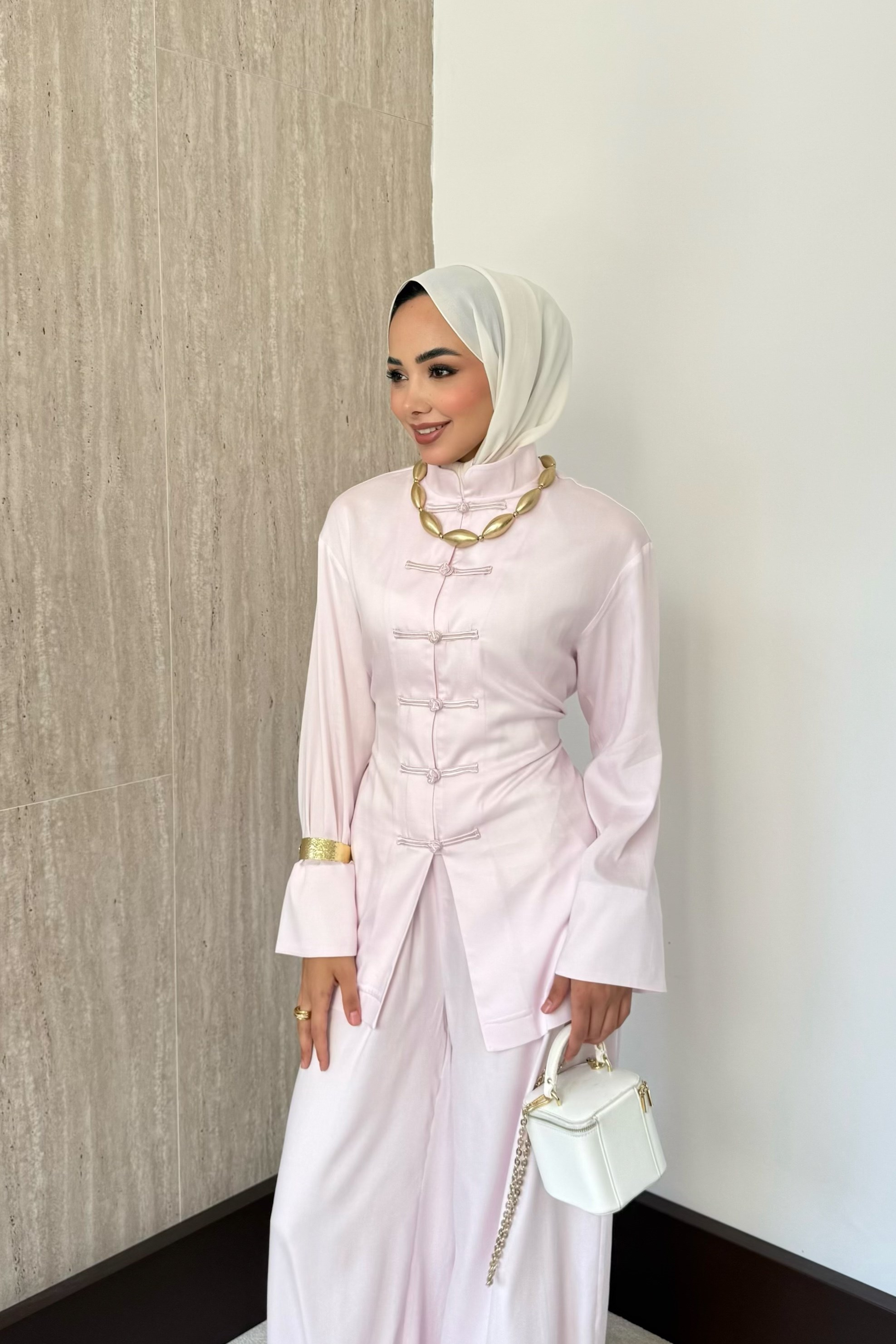 Meysa Birit Düğmeli Pantolonlu Takım - Pembe