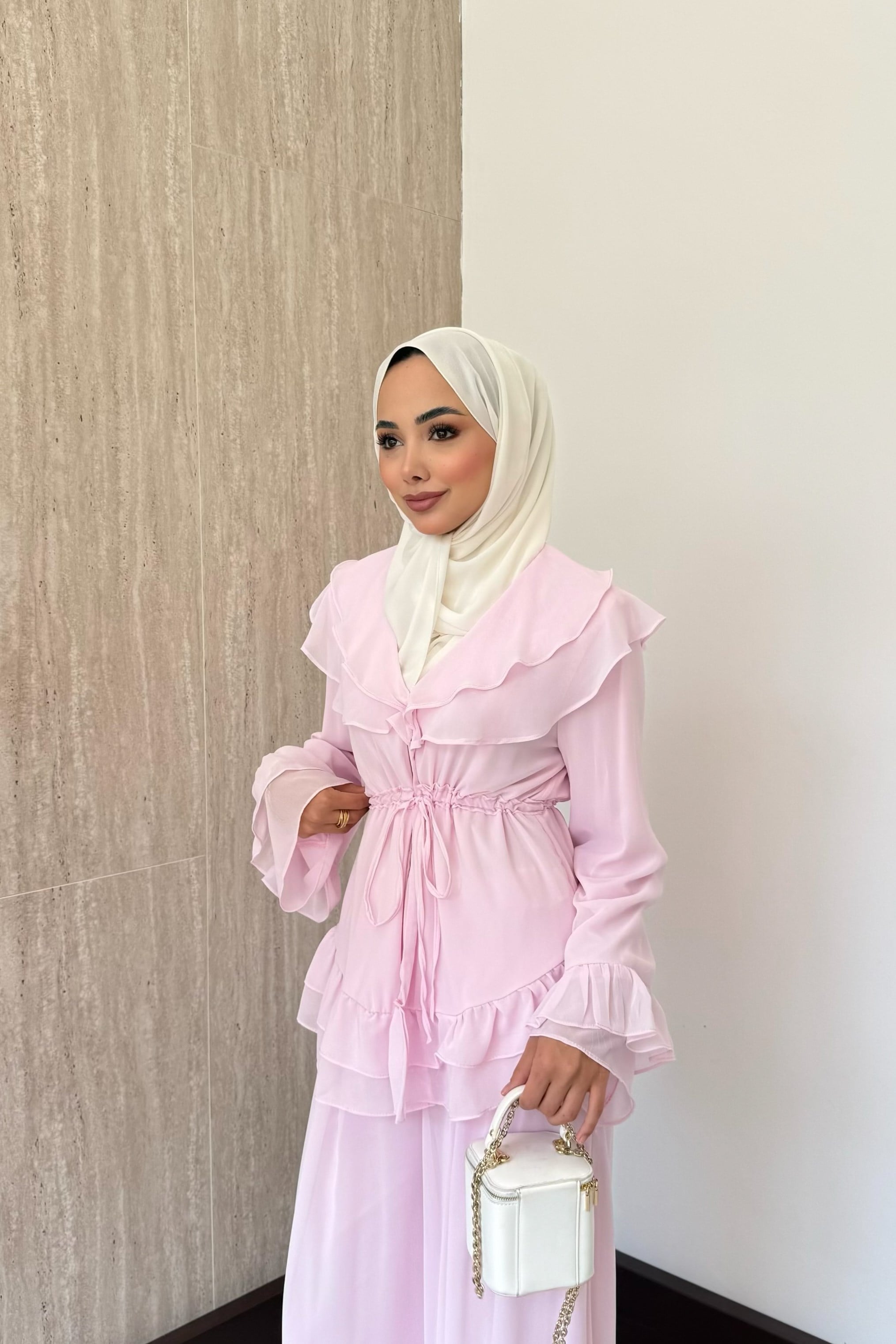 Mila Fırfırlı Şifon Takım - Pembe