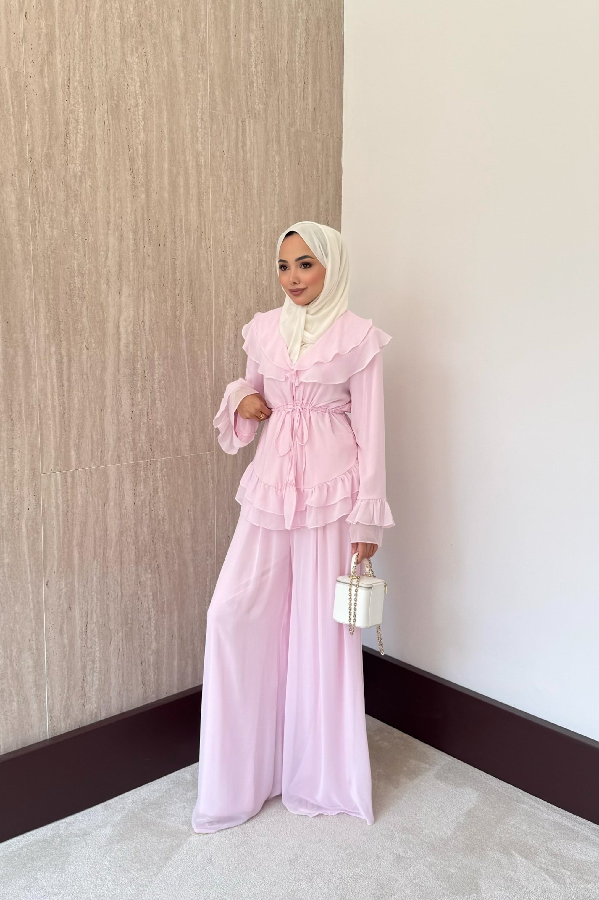 Mila Fırfırlı Şifon Takım - Pembe