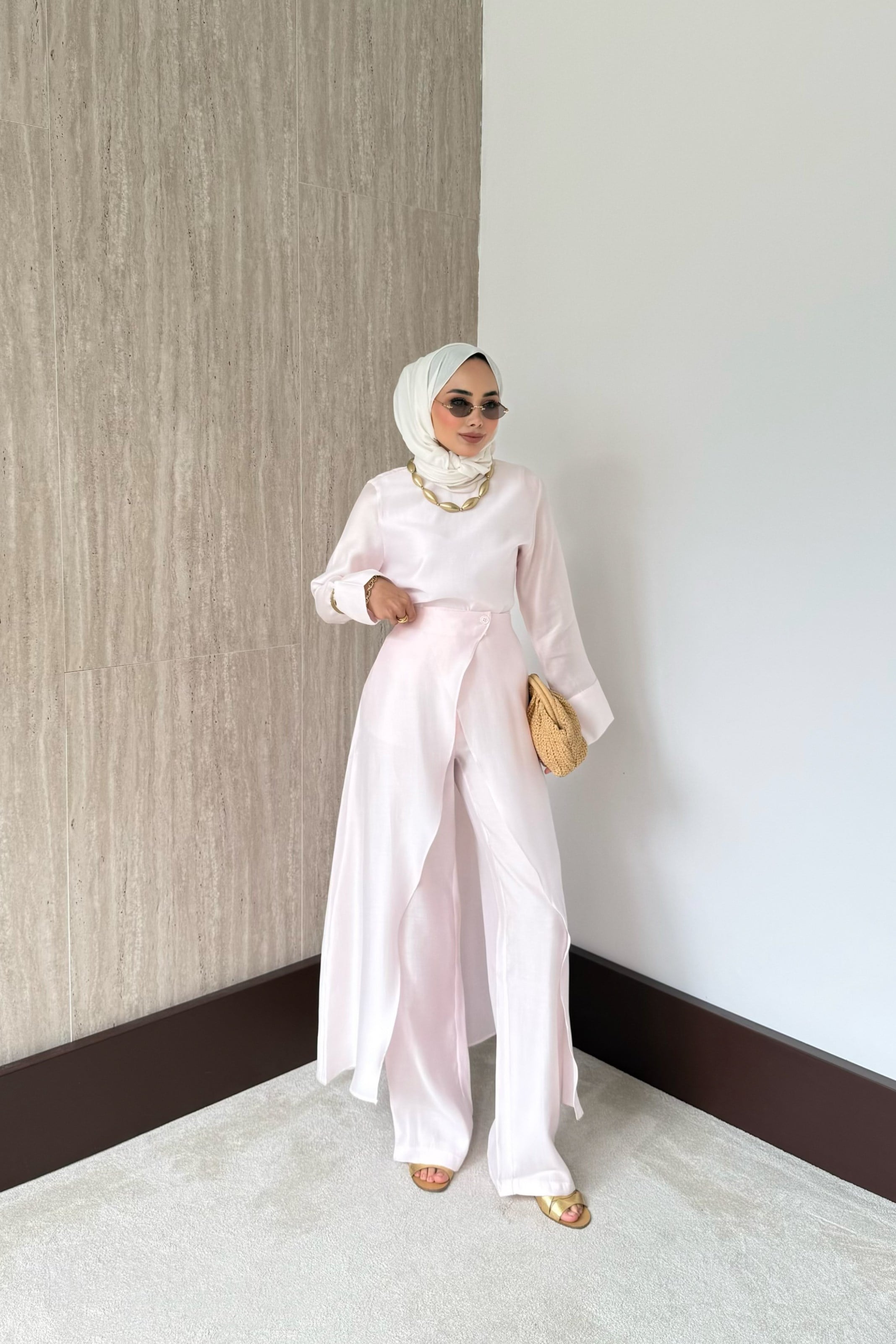 Moren Pelerinli Pantolonlu Takım - Pembe