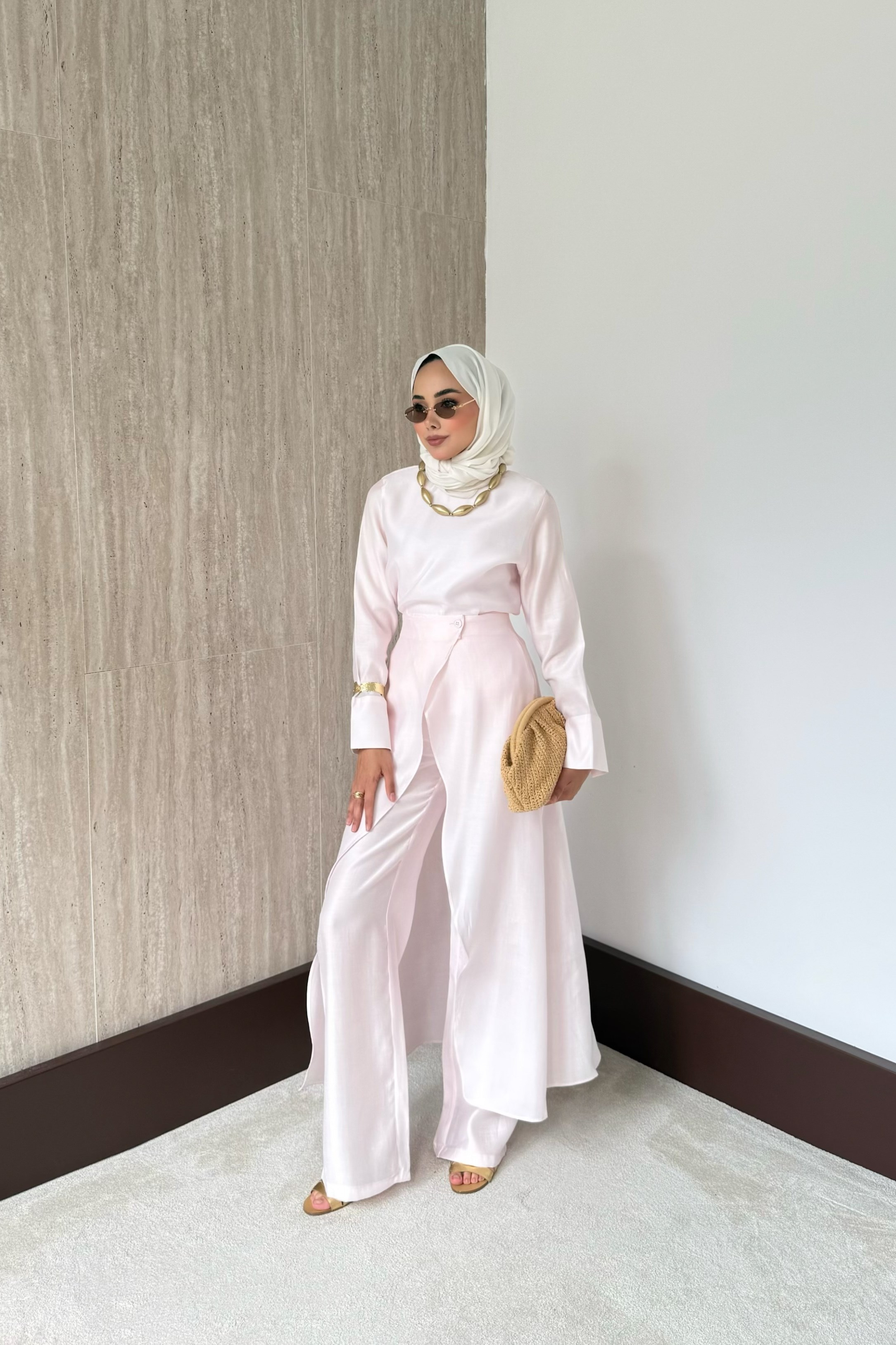Moren Pelerinli Pantolonlu Takım - Pembe