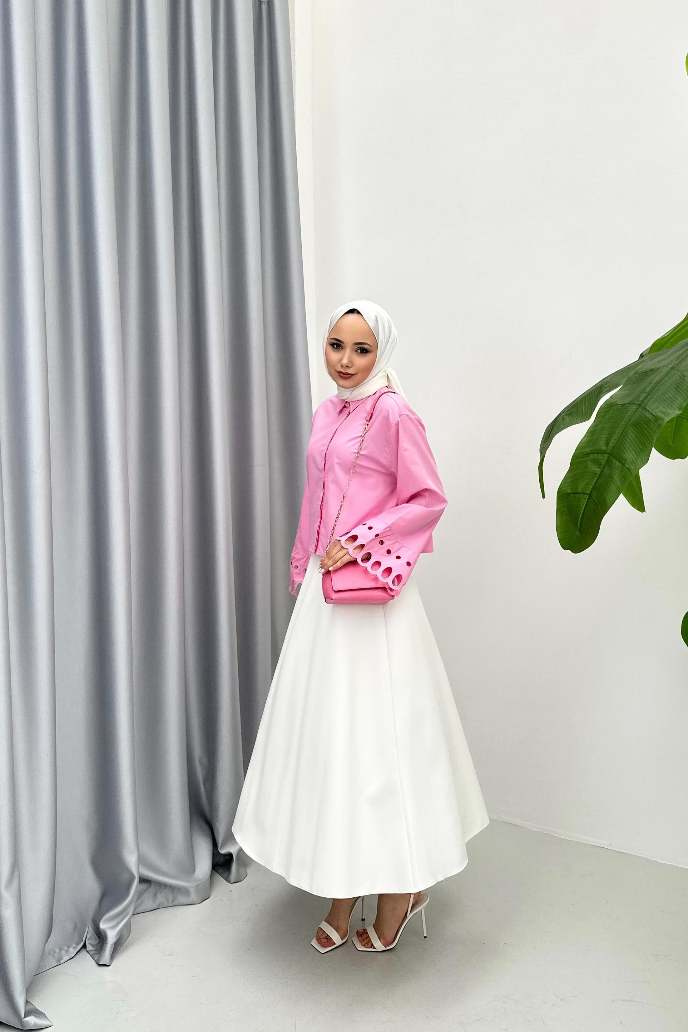 NAKIŞ İŞLEMELİ GÖMLEK - PEMBE 