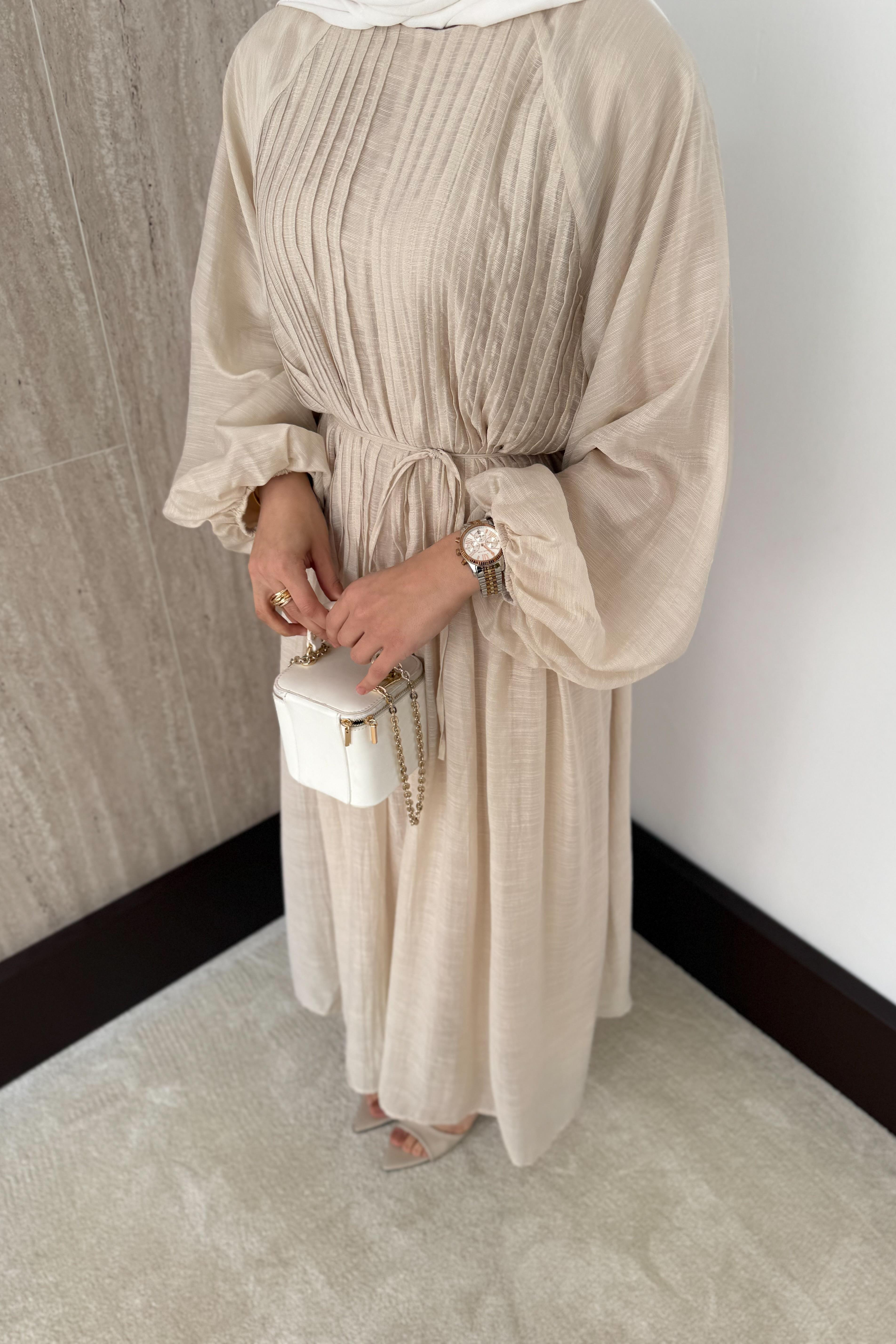 Nervürlü Vual Elbise - Taş