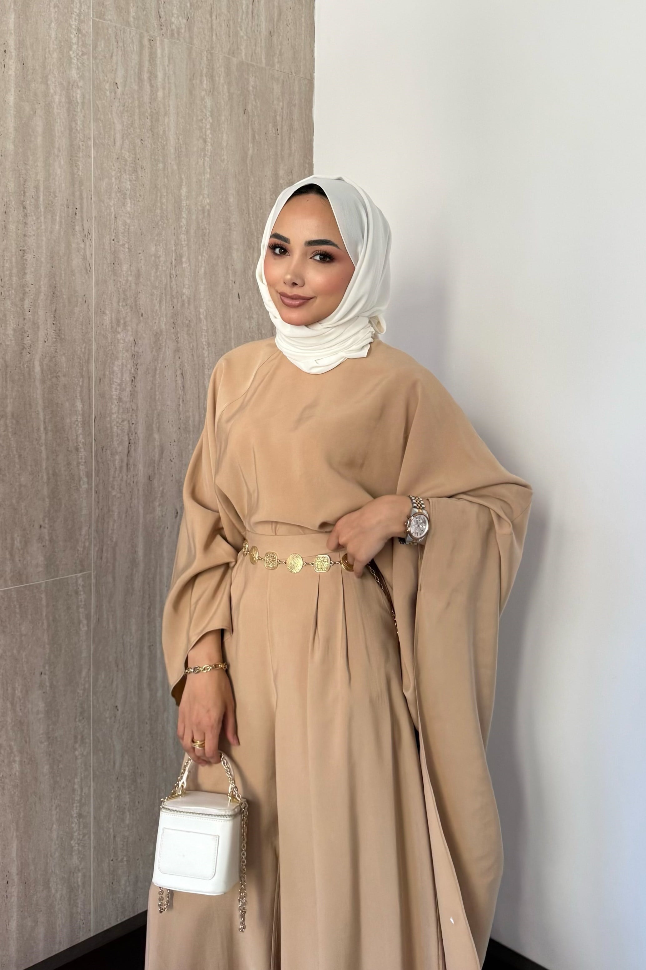 Nova Gold Aksesuarlı Pantolonlu Takım - Camel