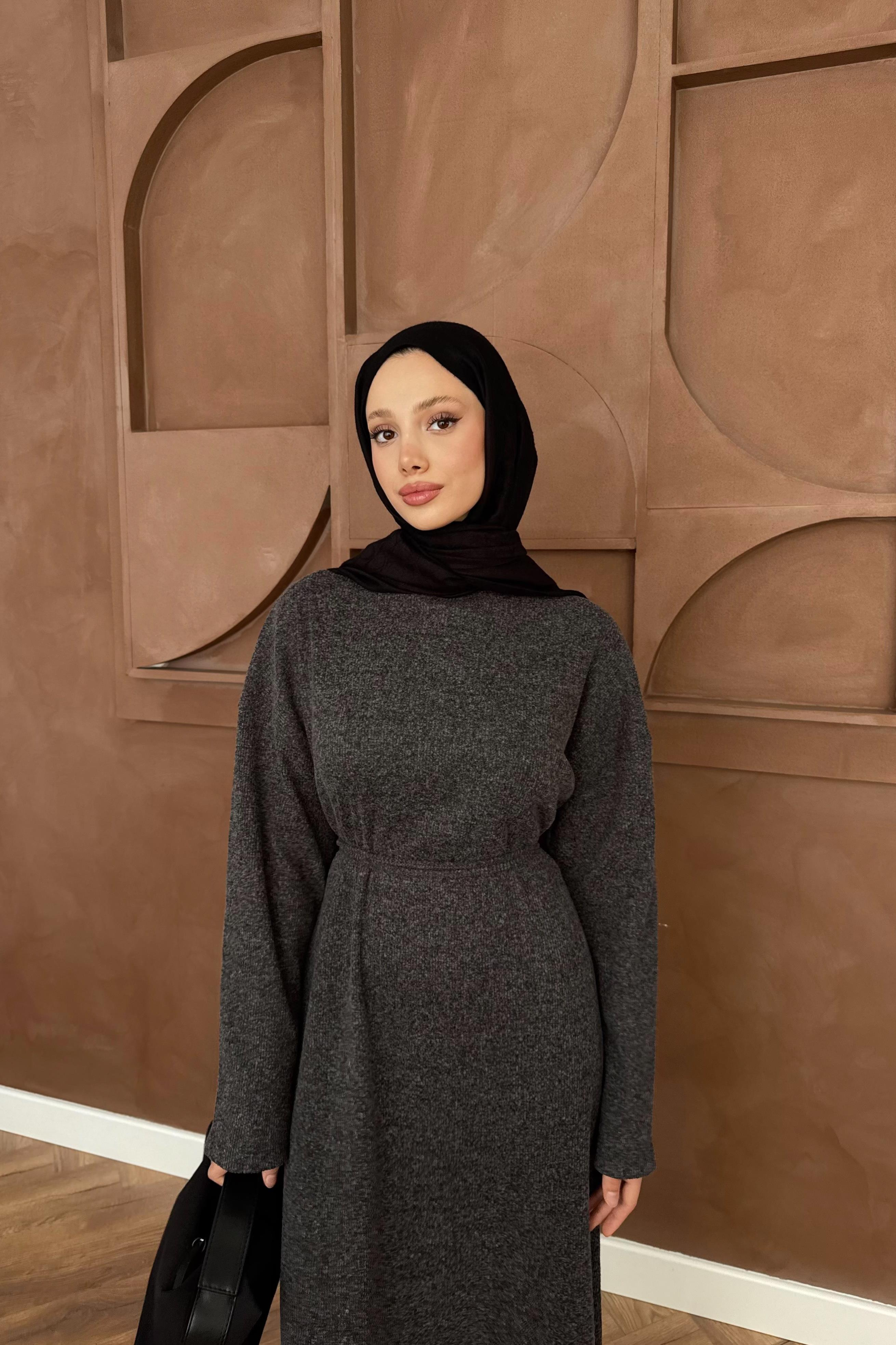 Örme Triko Elbise - Siyah