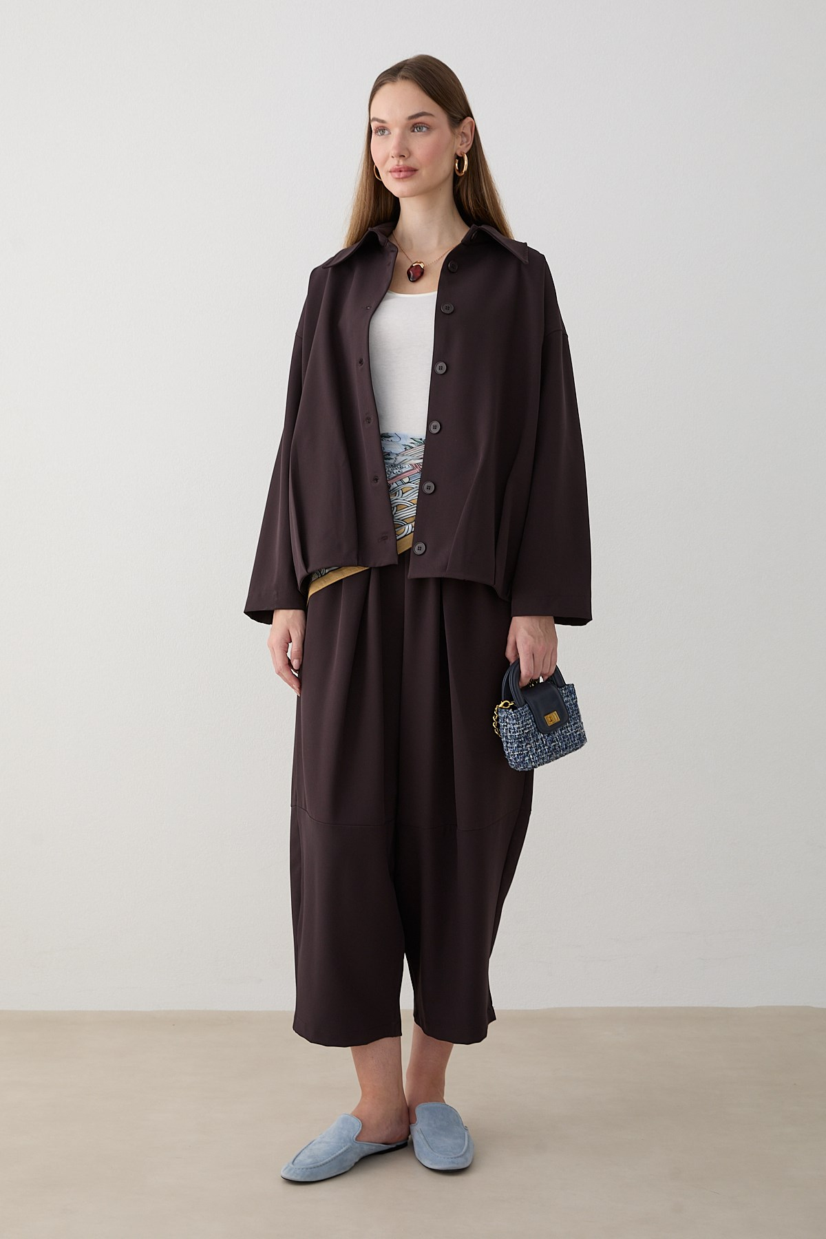 Oversize Ceketli Pantolonlu Takım - Kahve
