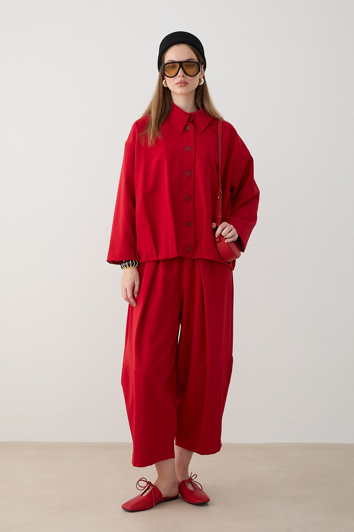 Oversize Ceketli Pantolonlu Takım - Kırmızı