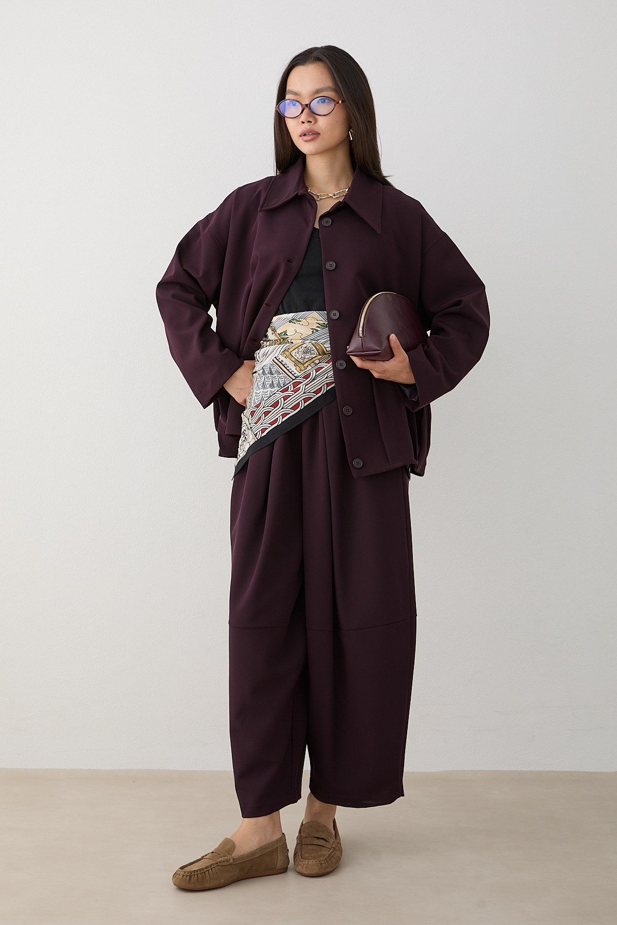 Oversize Ceketli Pantolonlu Takım - Mürdüm