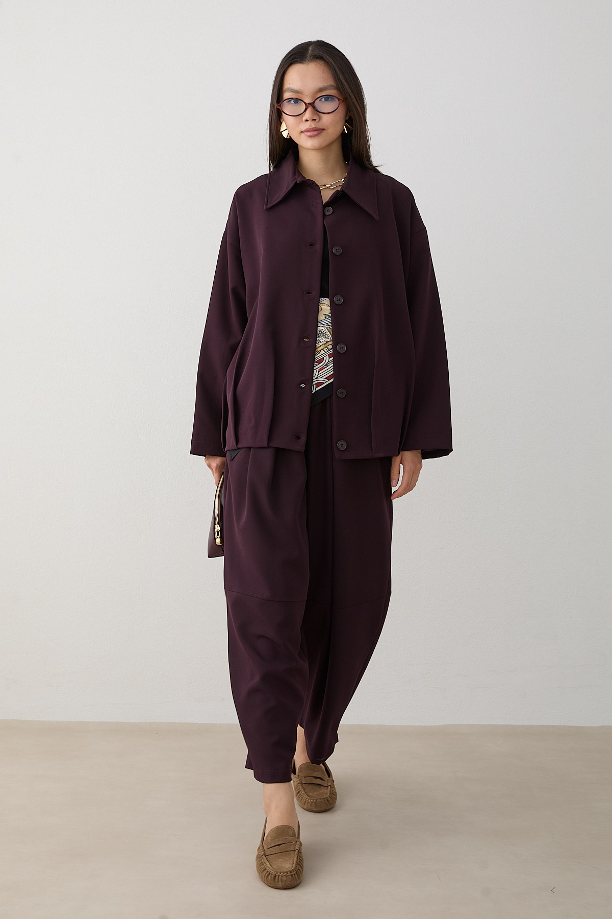 Oversize Ceketli Pantolonlu Takım - Mürdüm