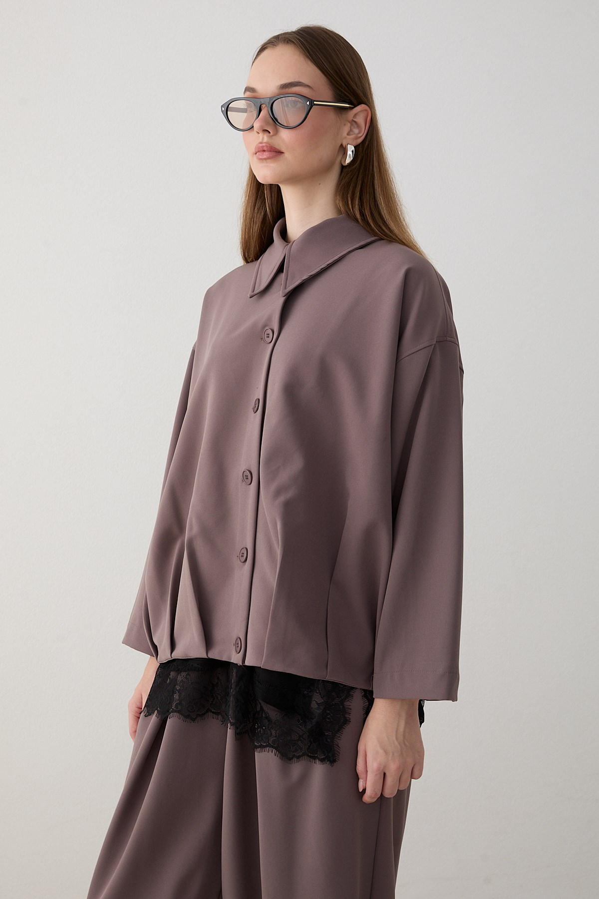 Oversize Ceketli Pantolonlu Takım - Vizon