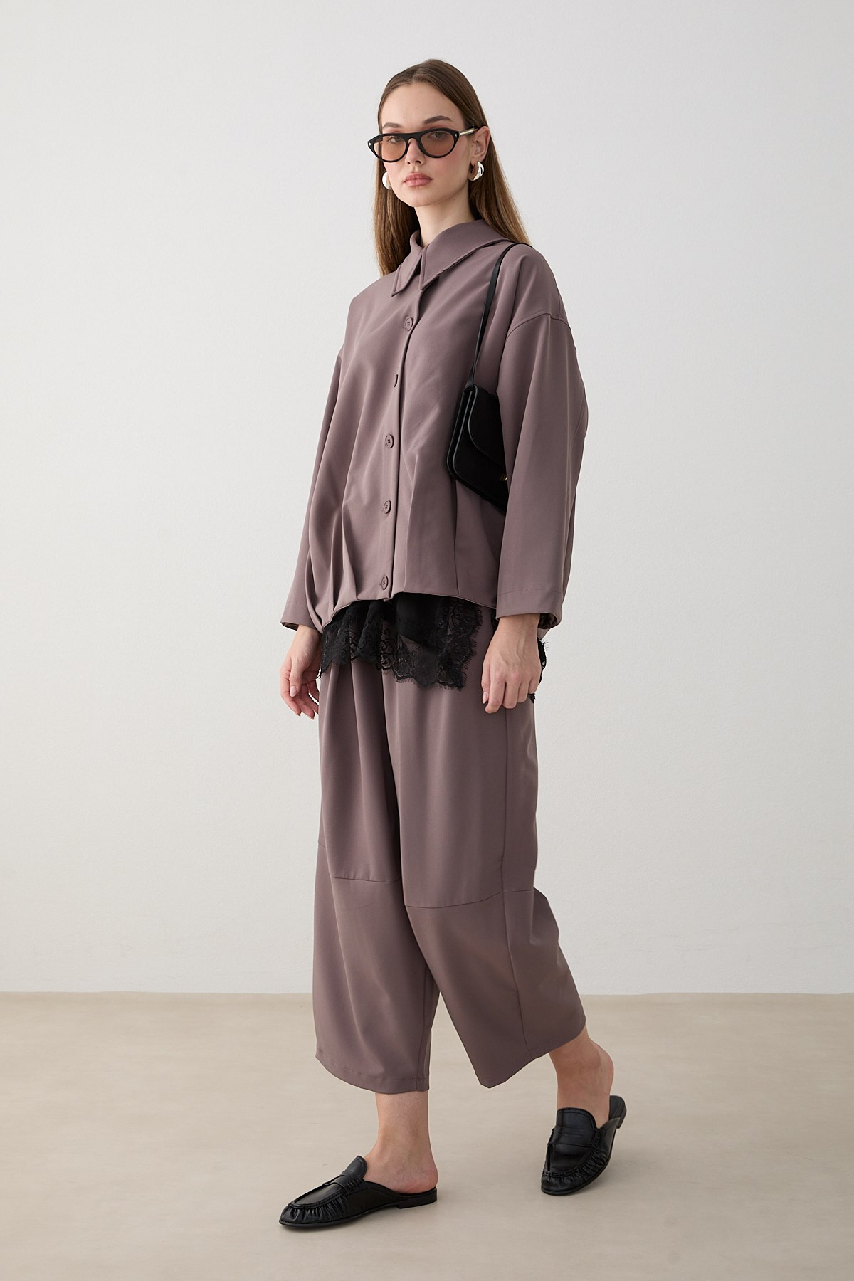 Oversize Ceketli Pantolonlu Takım - Vizon