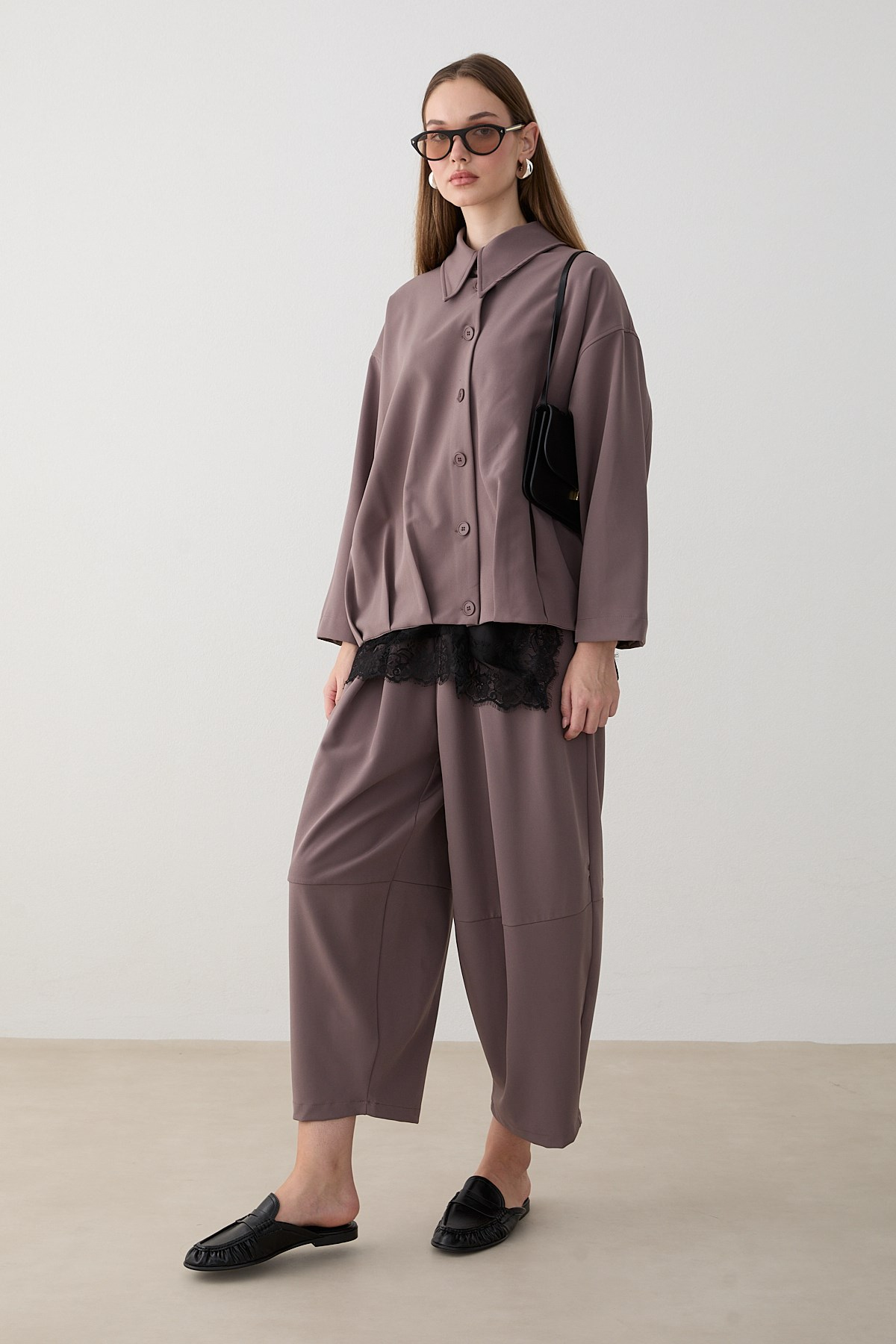 Oversize Ceketli Pantolonlu Takım - Vizon