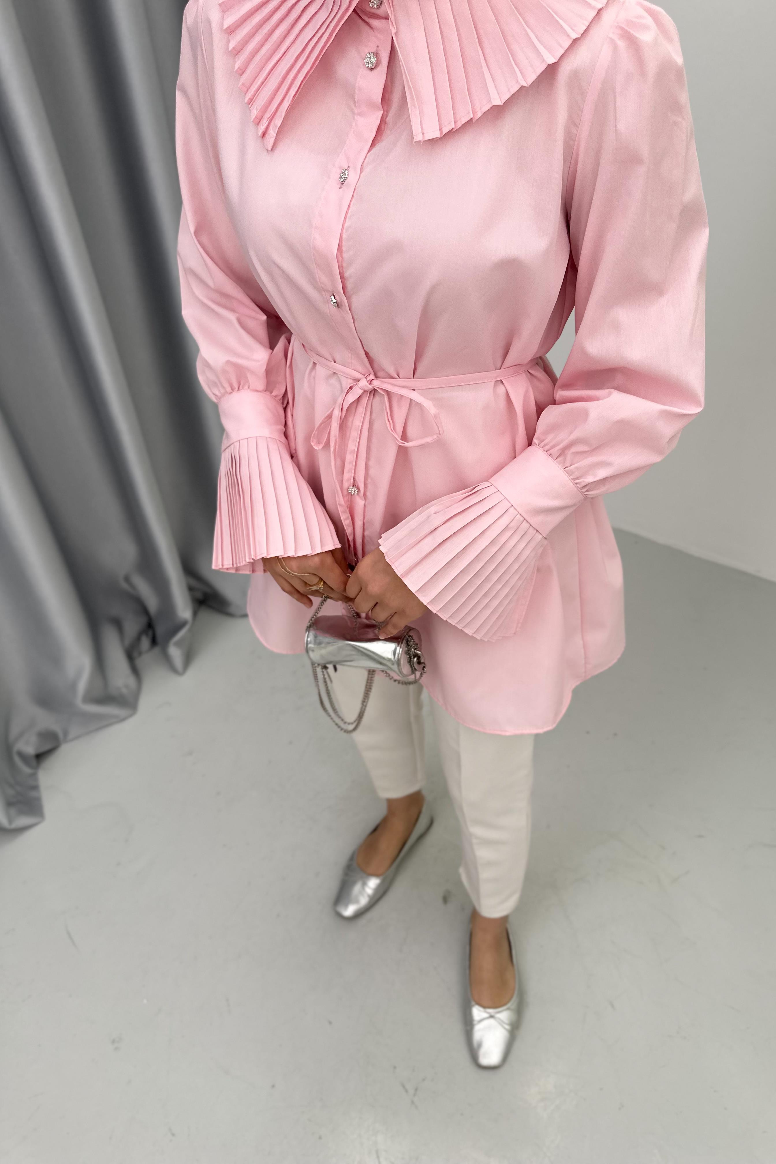 PELLA PİLİSELİ GÖMLEK - PEMBE