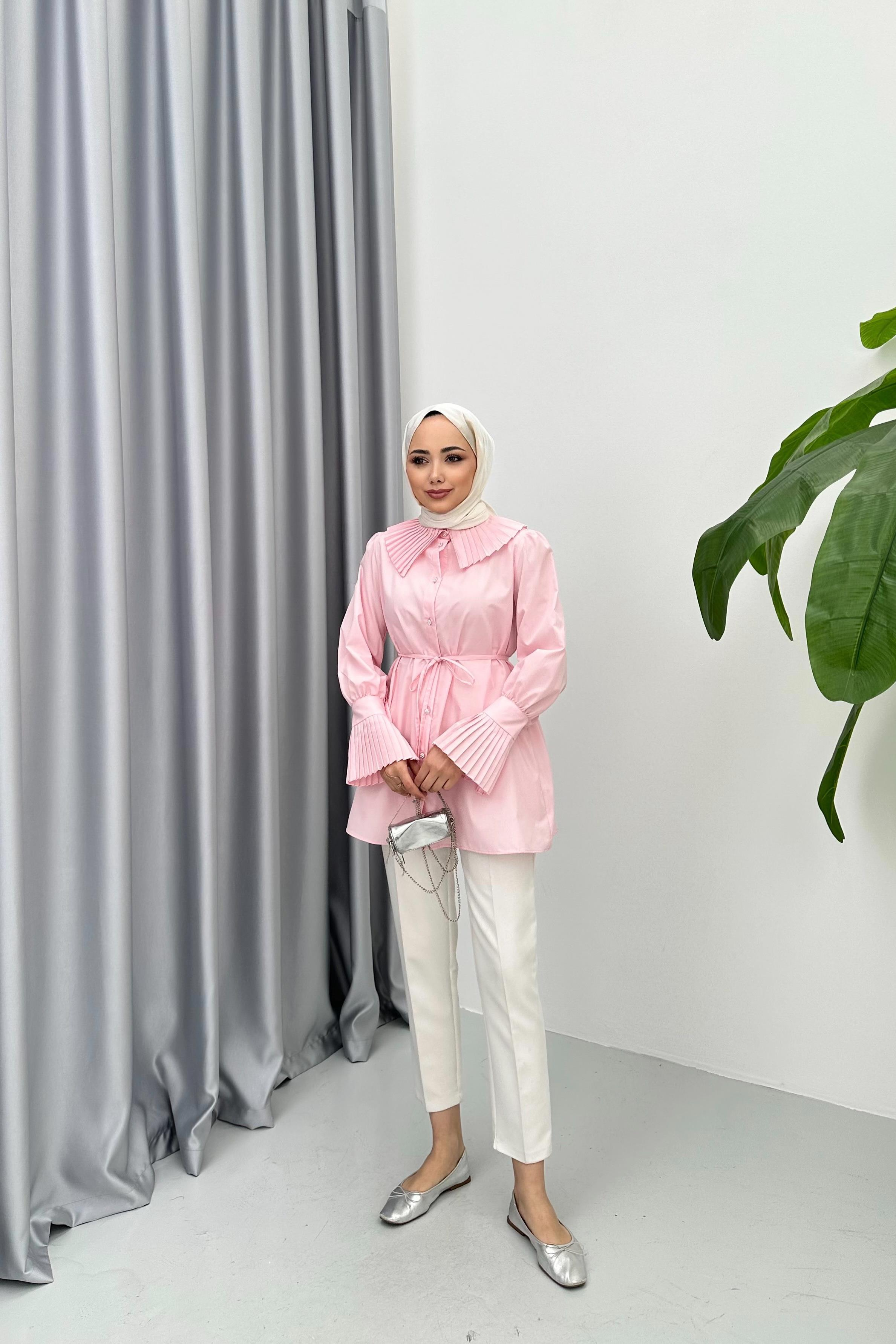 PELLA PİLİSELİ GÖMLEK - PEMBE