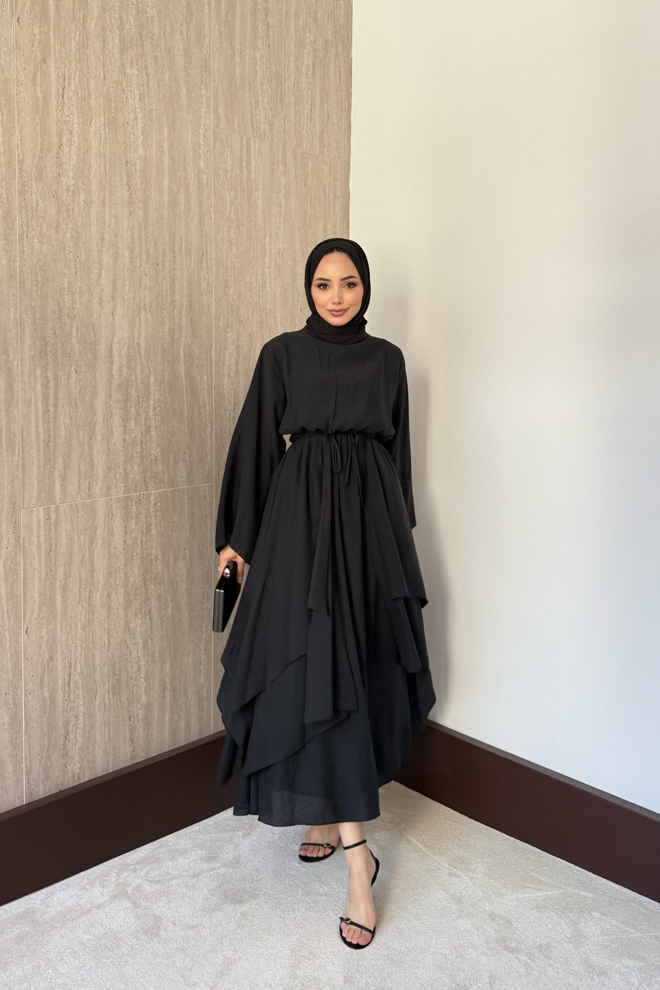 Perla Modal Elbise - Siyah