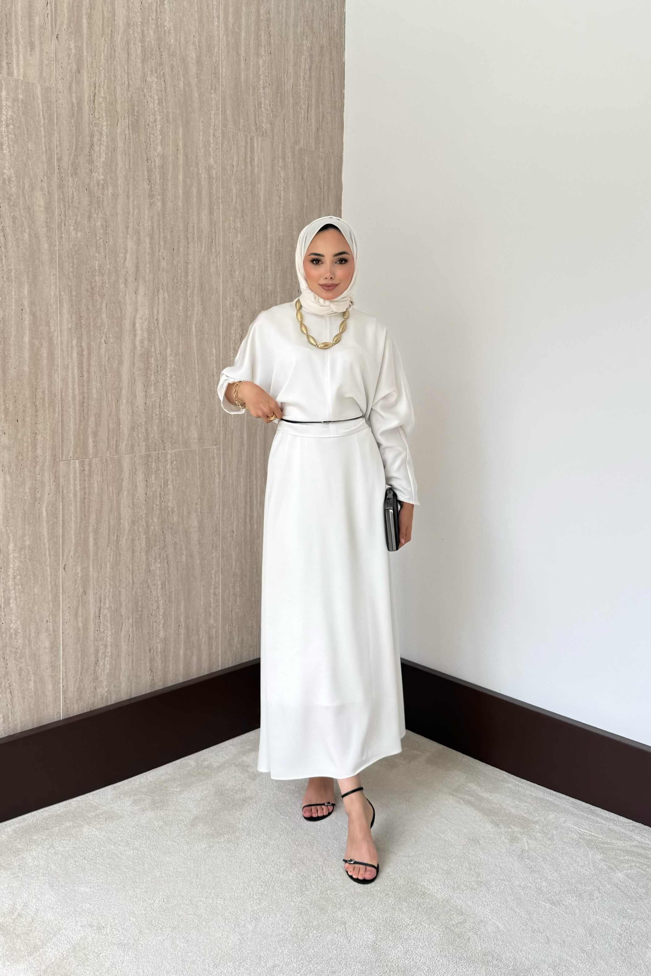 Perla Saten Etekli Takım - Ekru