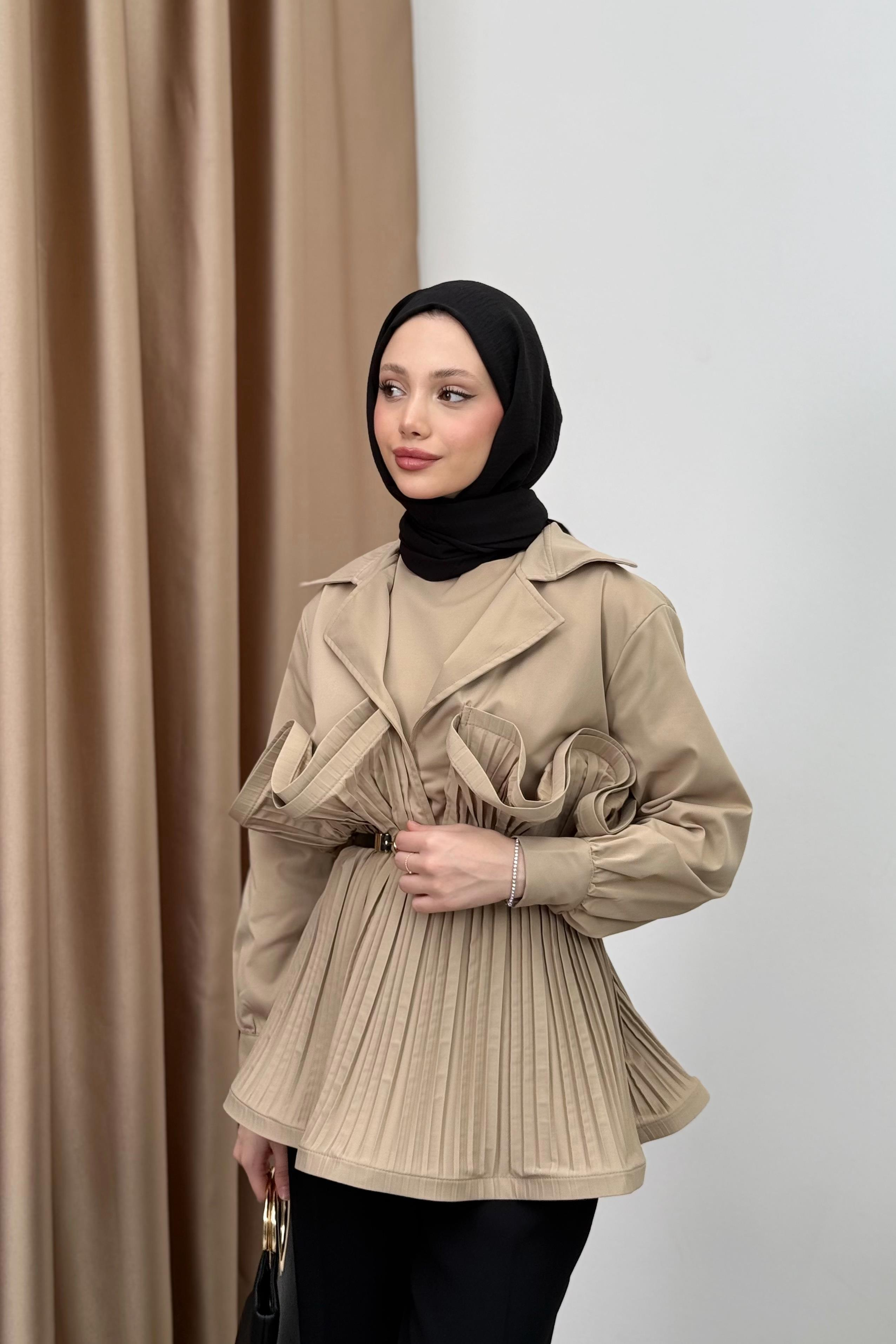 Piliseli Grenli Premium Ceket - Camel