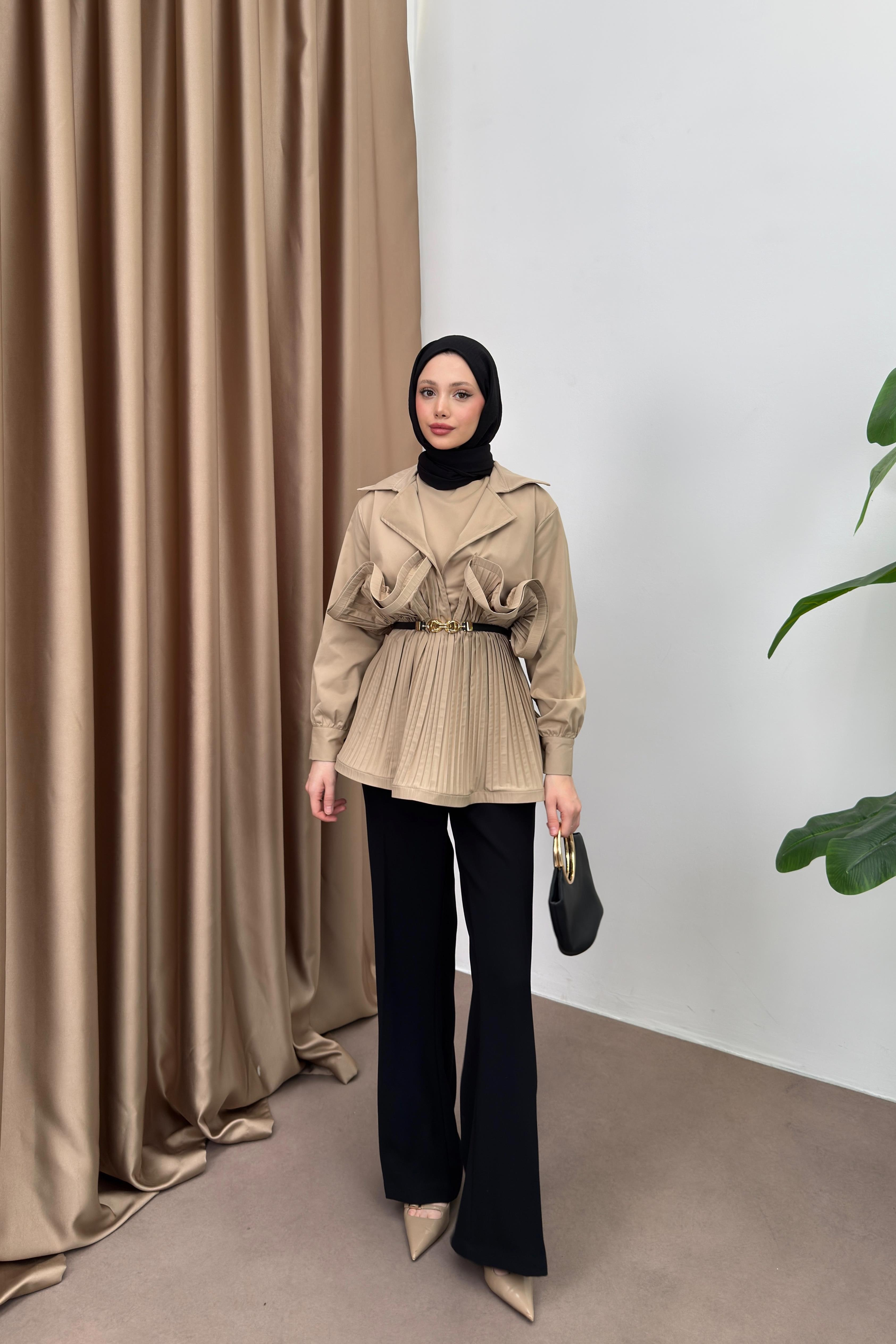 Piliseli Grenli Premium Ceket - Camel