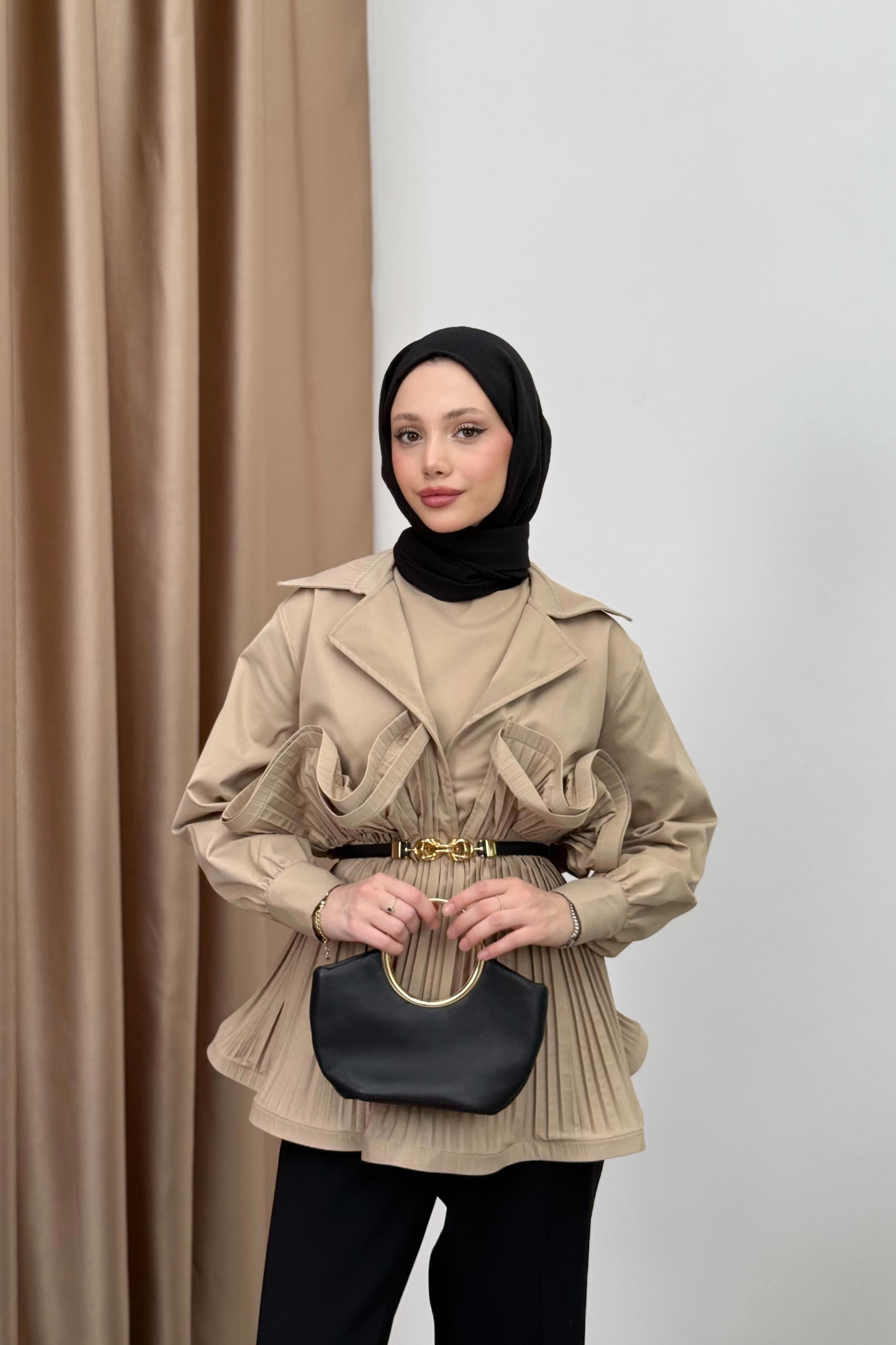 Piliseli Grenli Premium Ceket - Camel