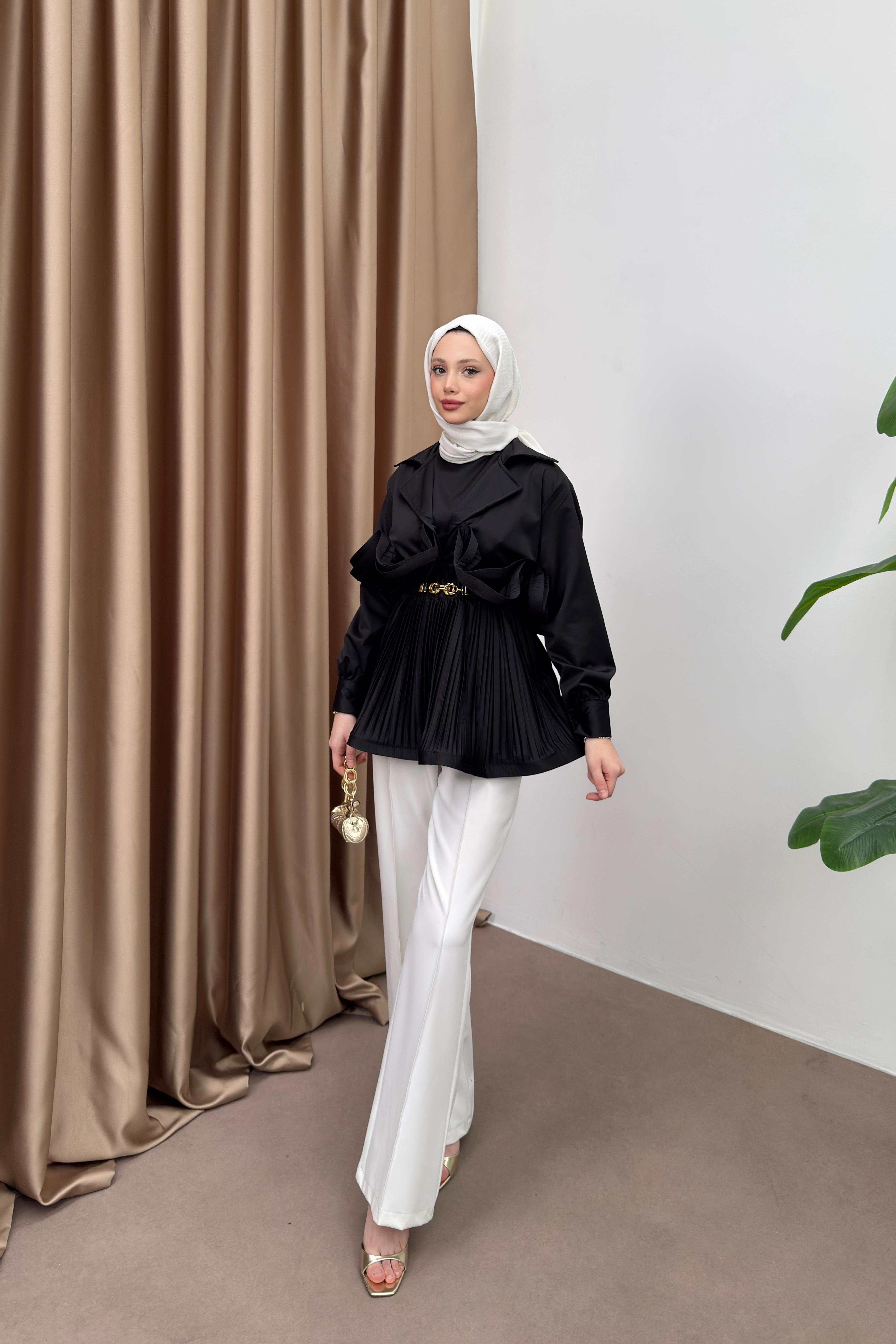 Piliseli Grenli Premium Ceket - Siyah