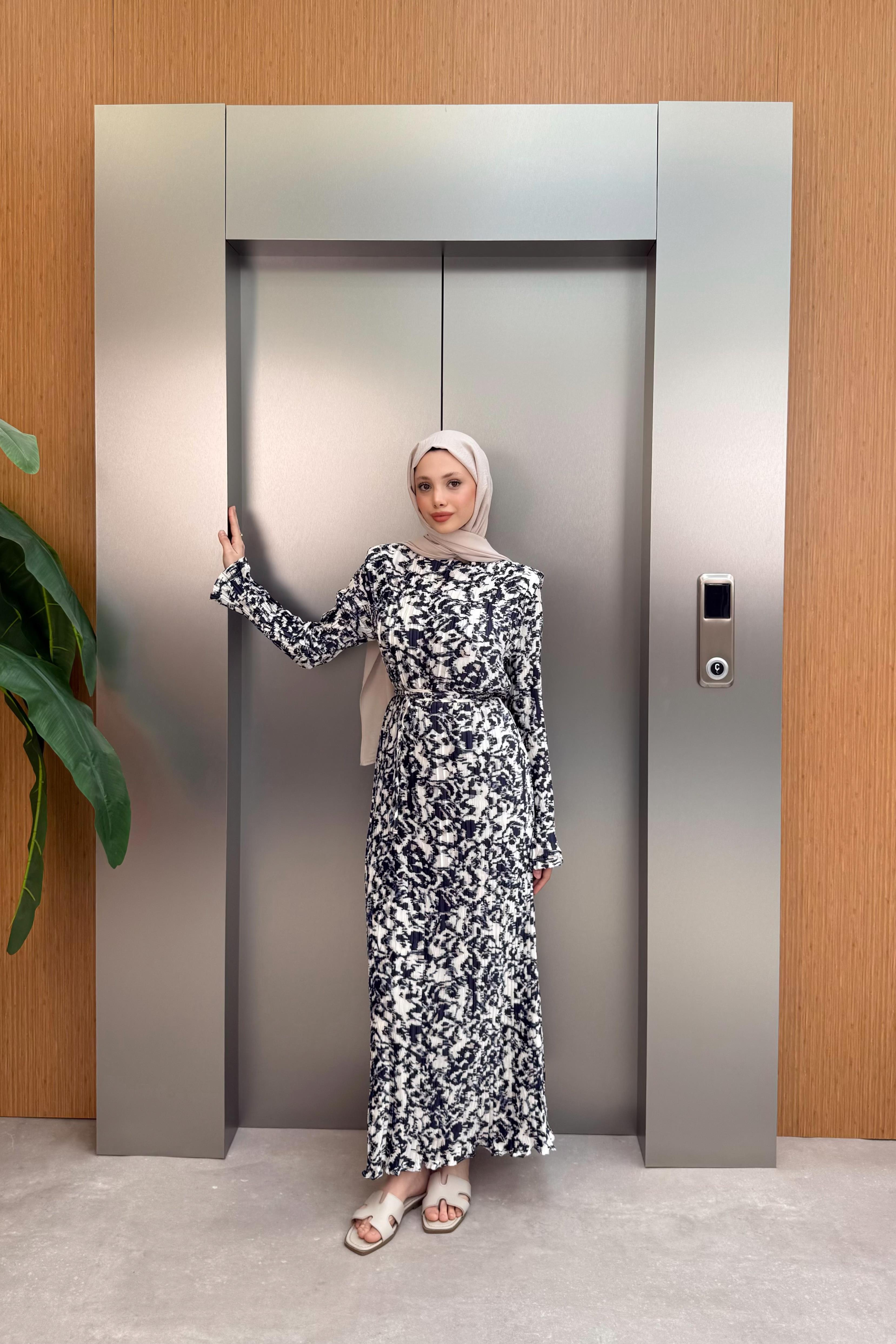 Piliseli Saten Elbise - Lacivert