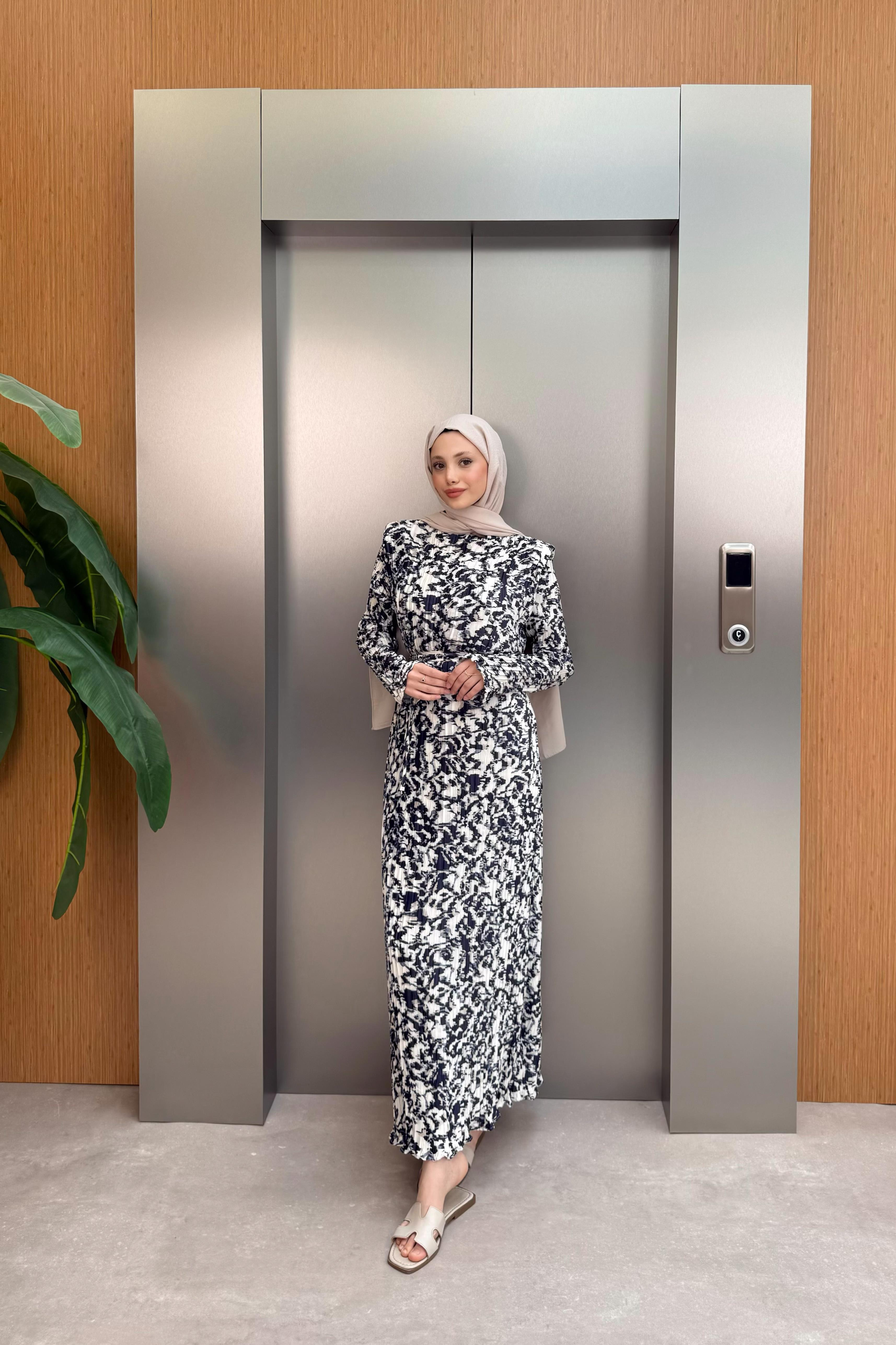 Piliseli Saten Elbise - Lacivert