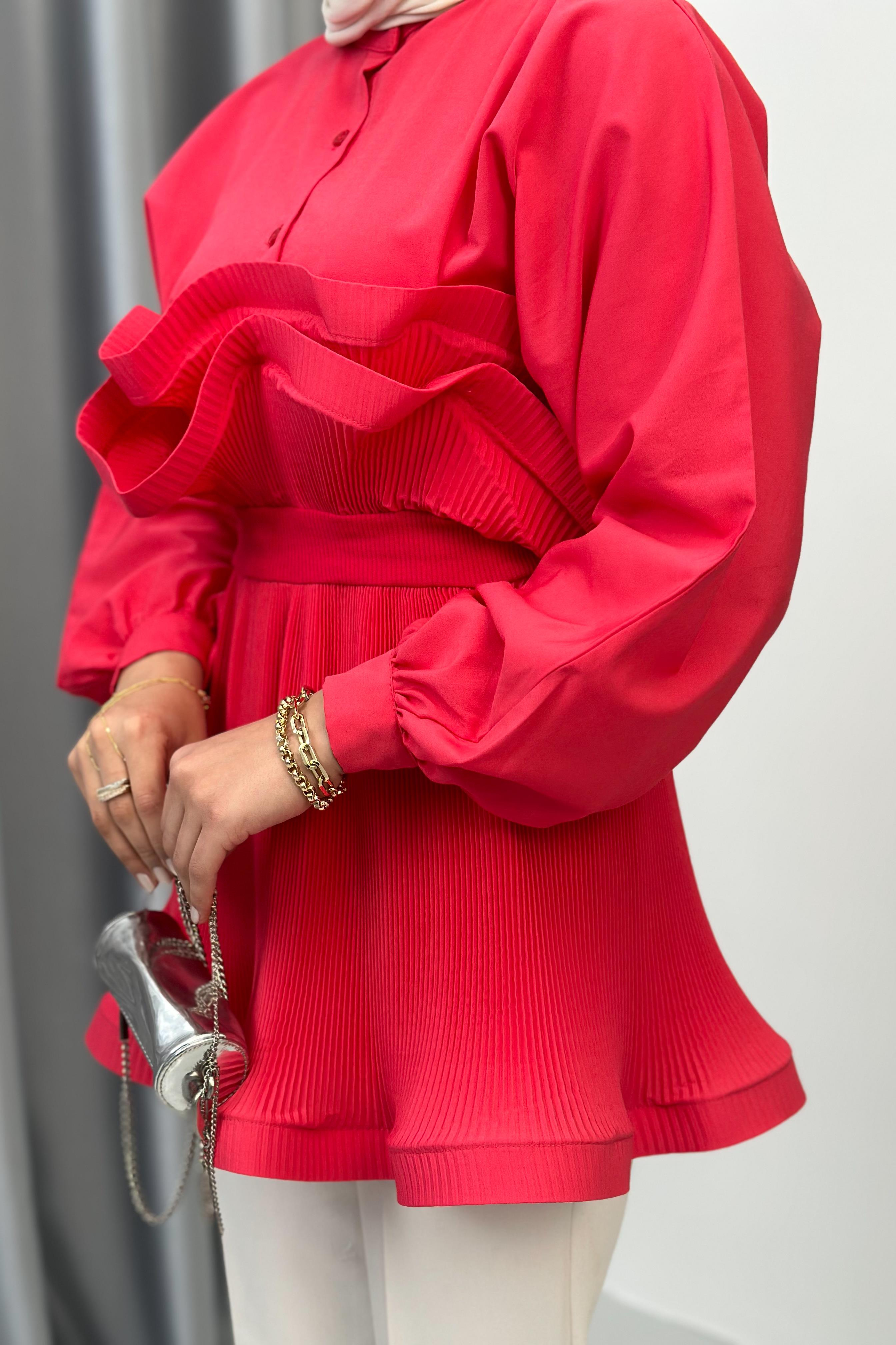 ROSE PİLİSELİ GÖMLEK - PEMBE