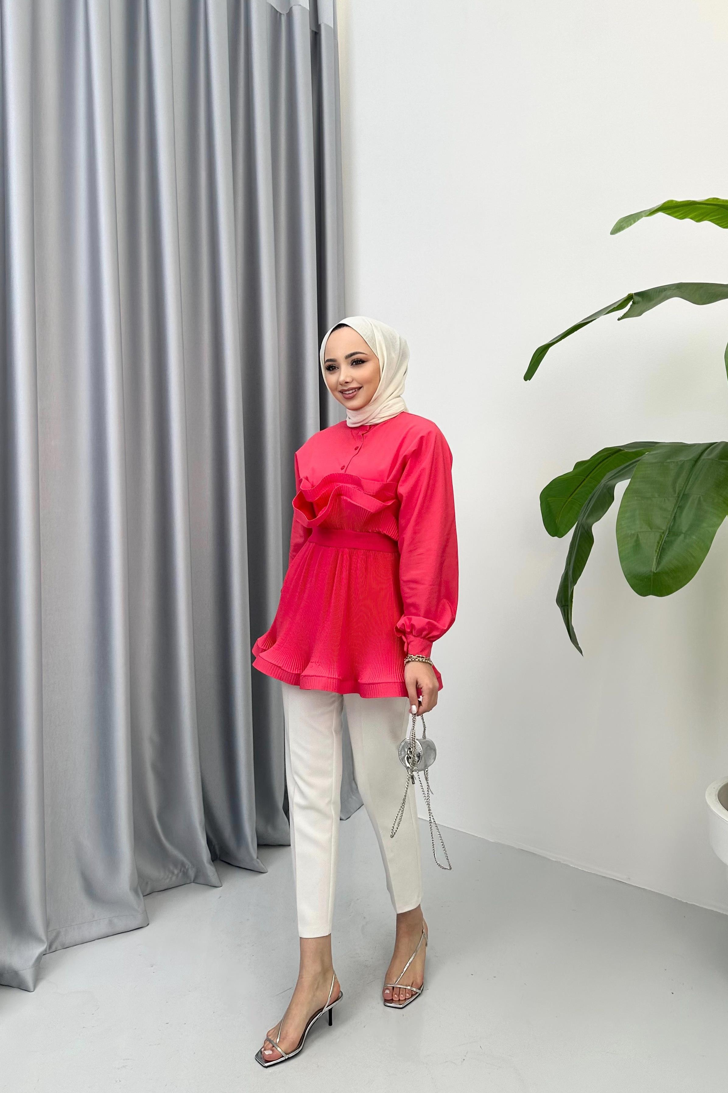 ROSE PİLİSELİ GÖMLEK - PEMBE