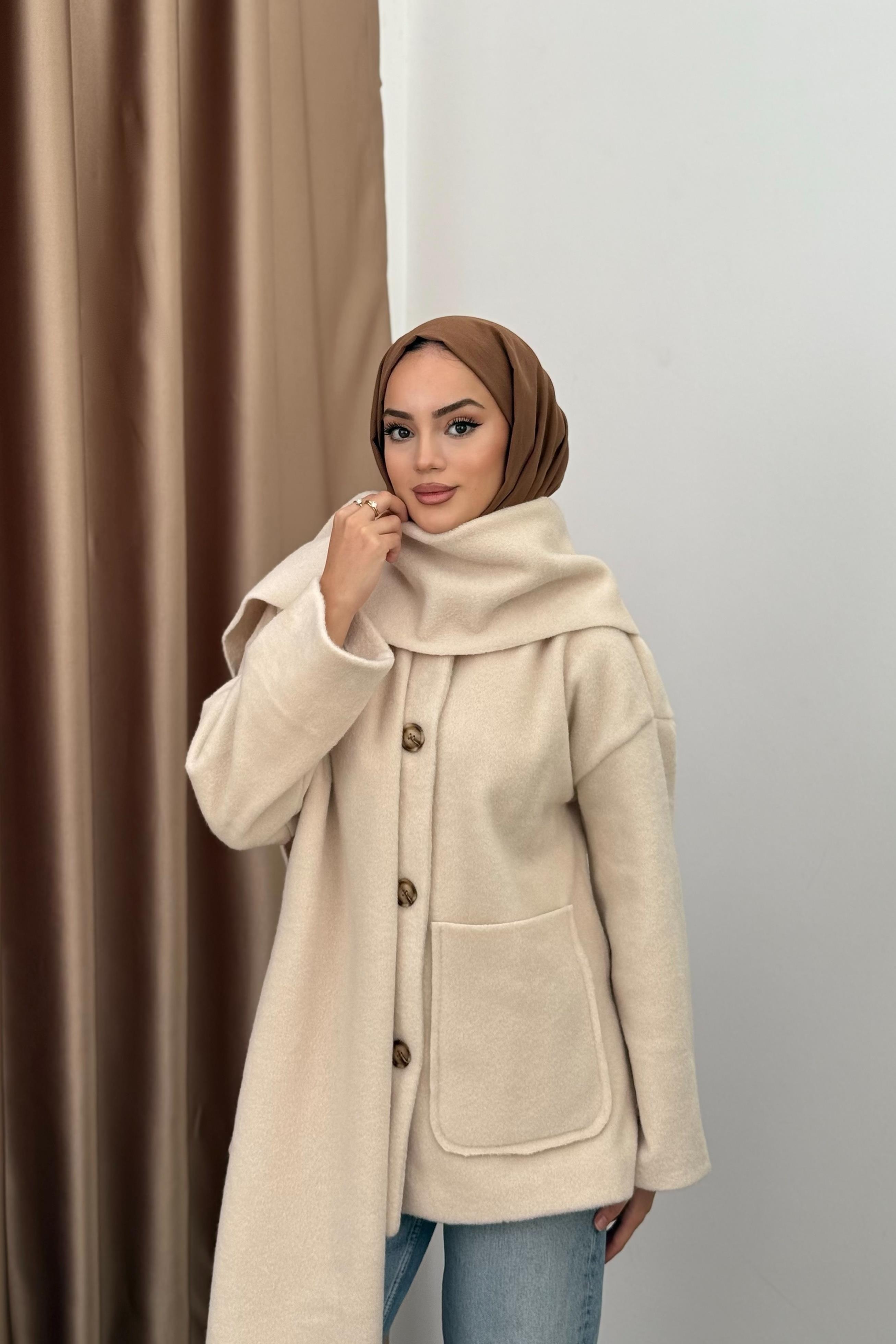 Şal Yaka Kaban - BEJ