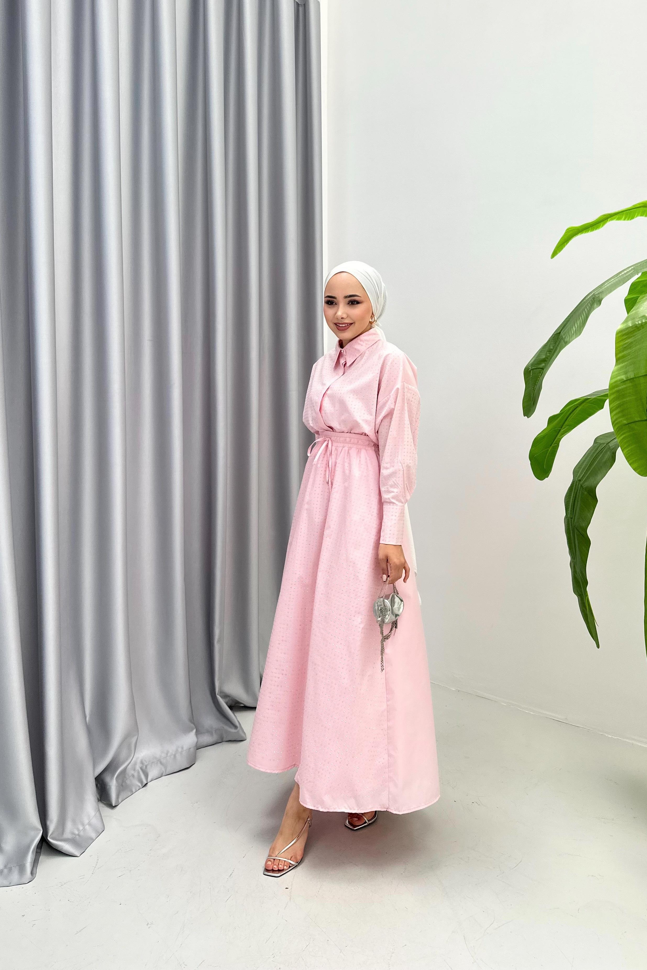 SHİNE BELDEN BAĞLAMALI TAKIM - PEMBE