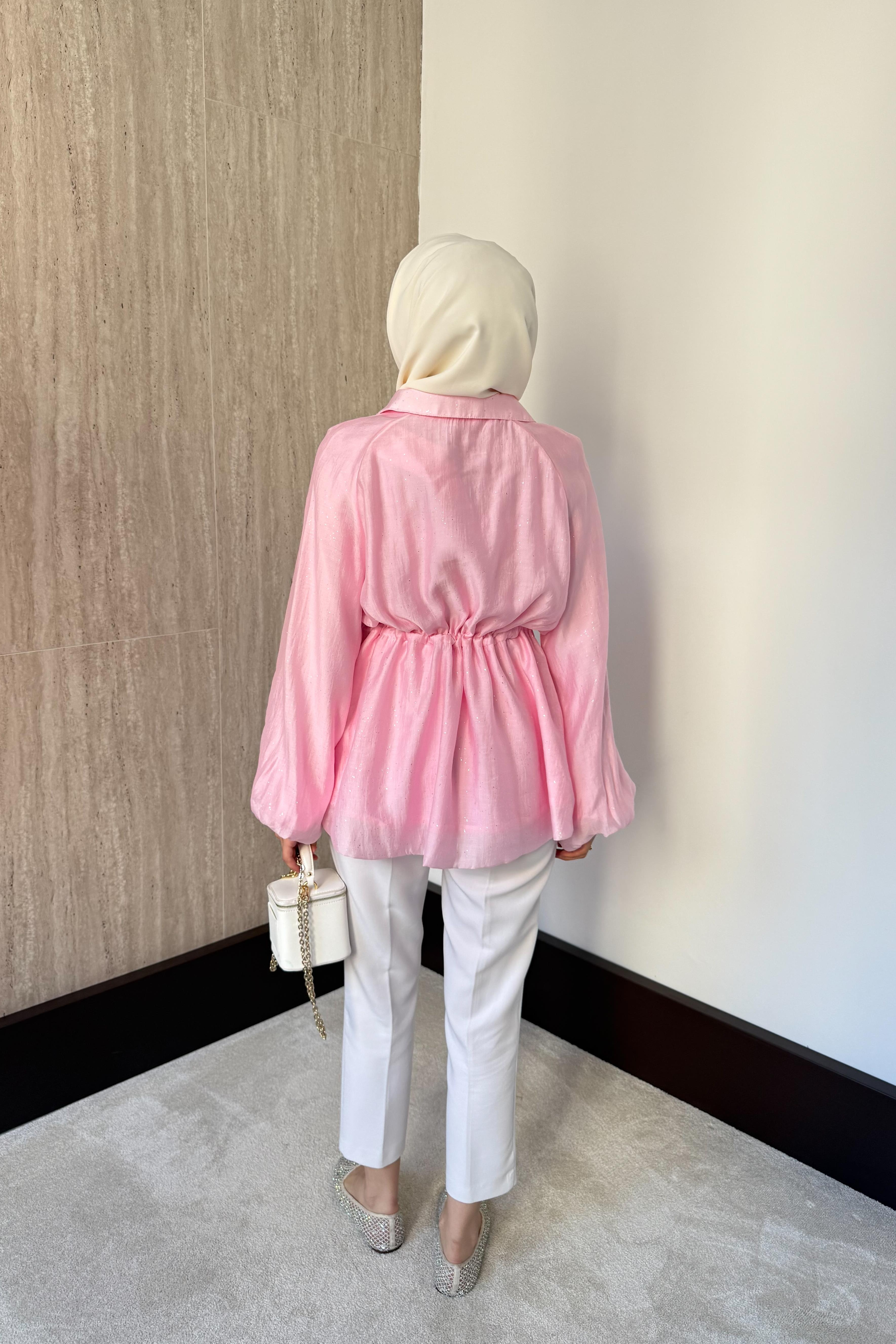 Simli Vual Ceket - Pembe