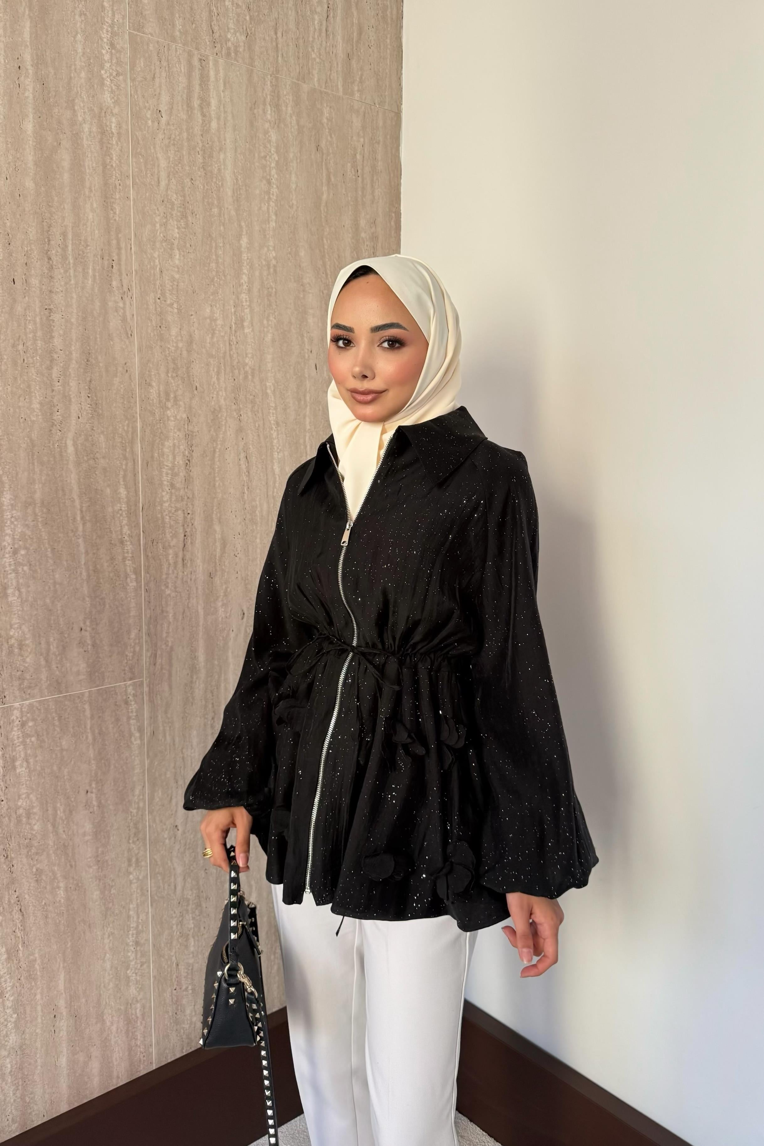Simli Vual Ceket - Siyah
