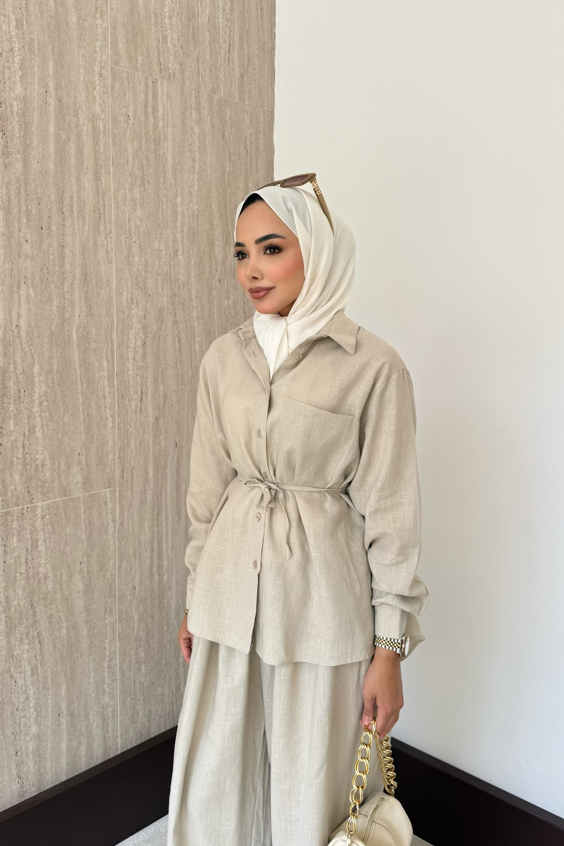 Sophia Keten Pantolonlu Takım - Bej