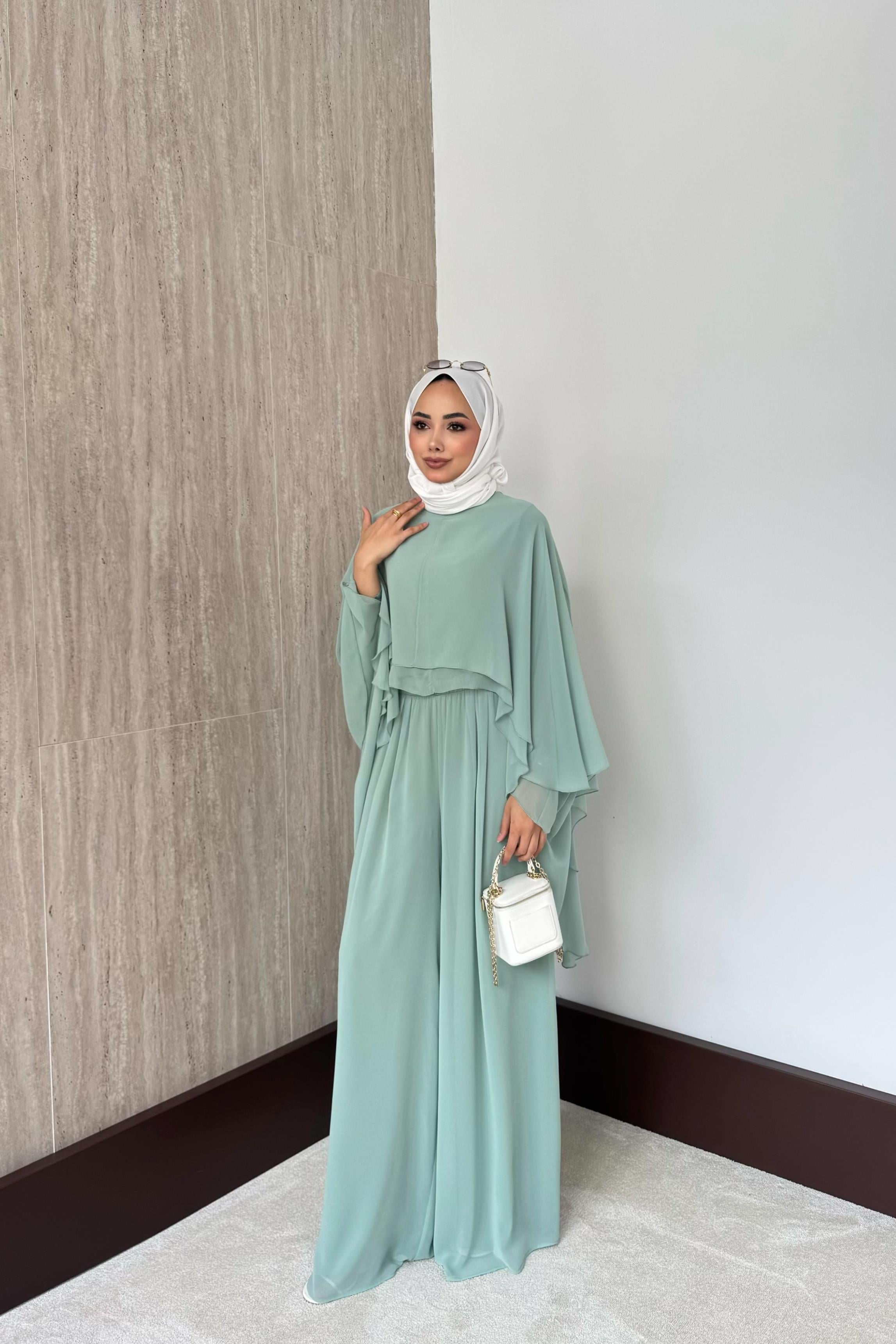 Stella Şifon Pantolonlu Takım - Mint