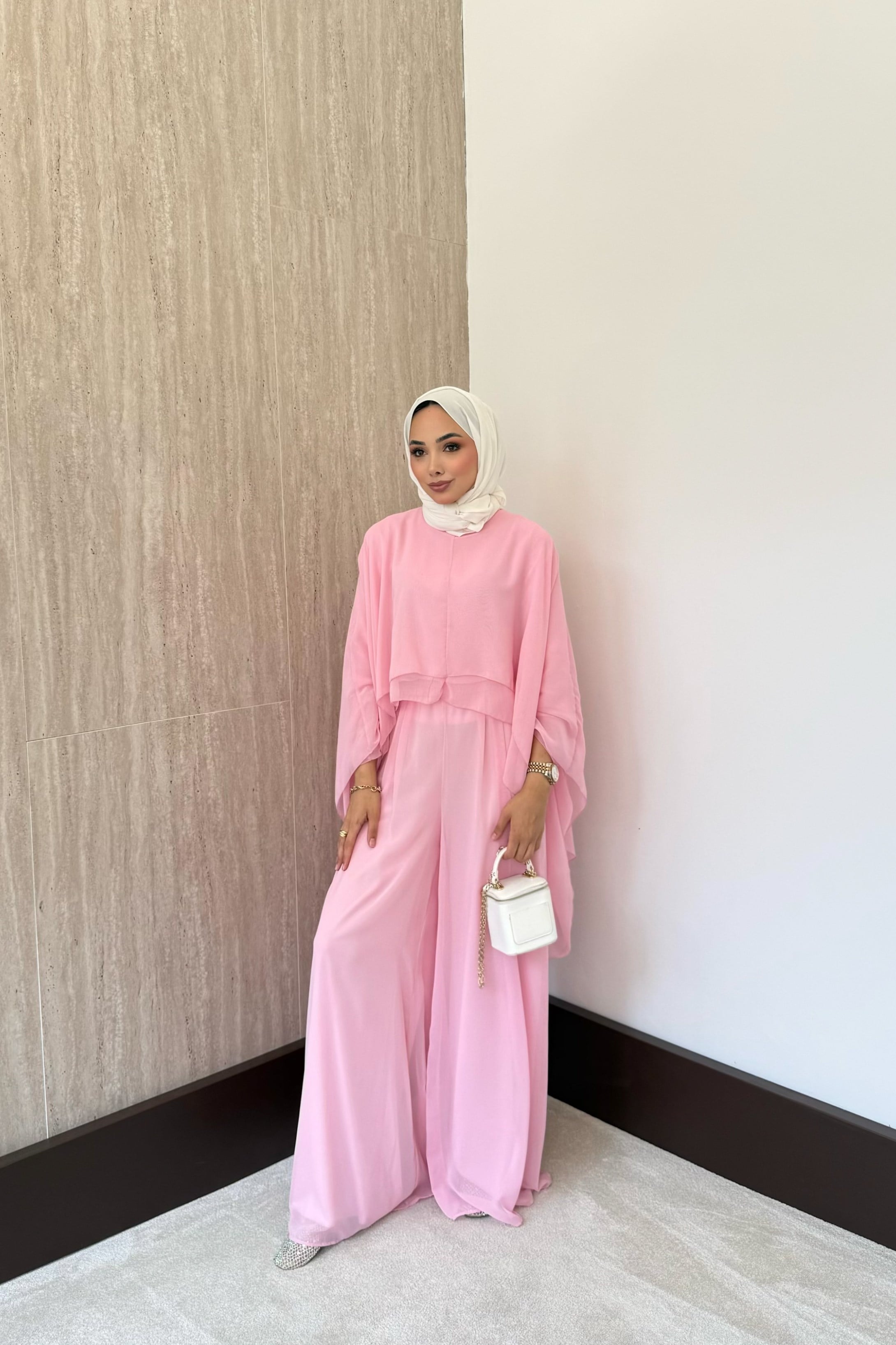 Stella Şifon Pantolonlu Takım - Pembe