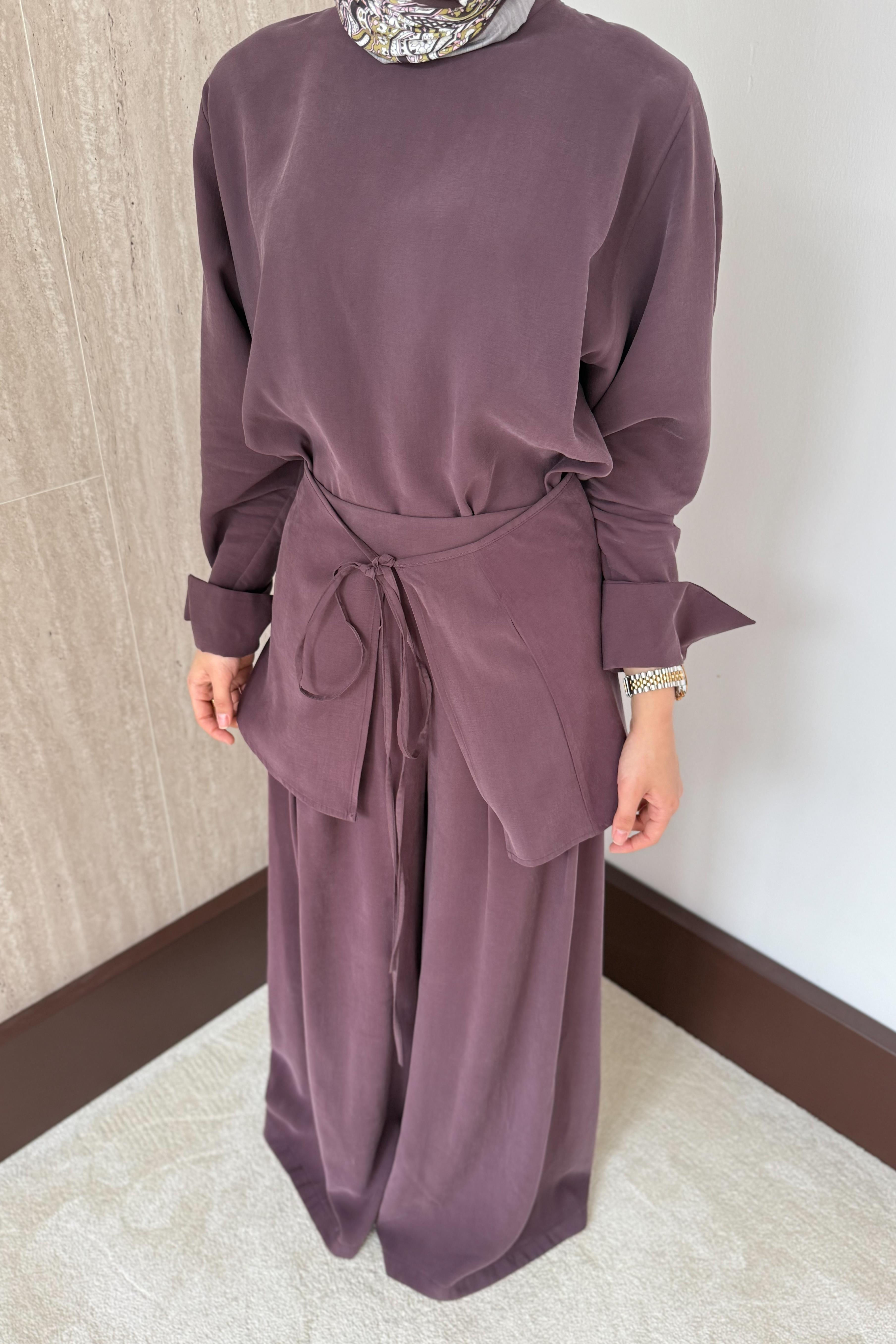 Vera Kemerli Pantolonlu Takım - Mürdüm