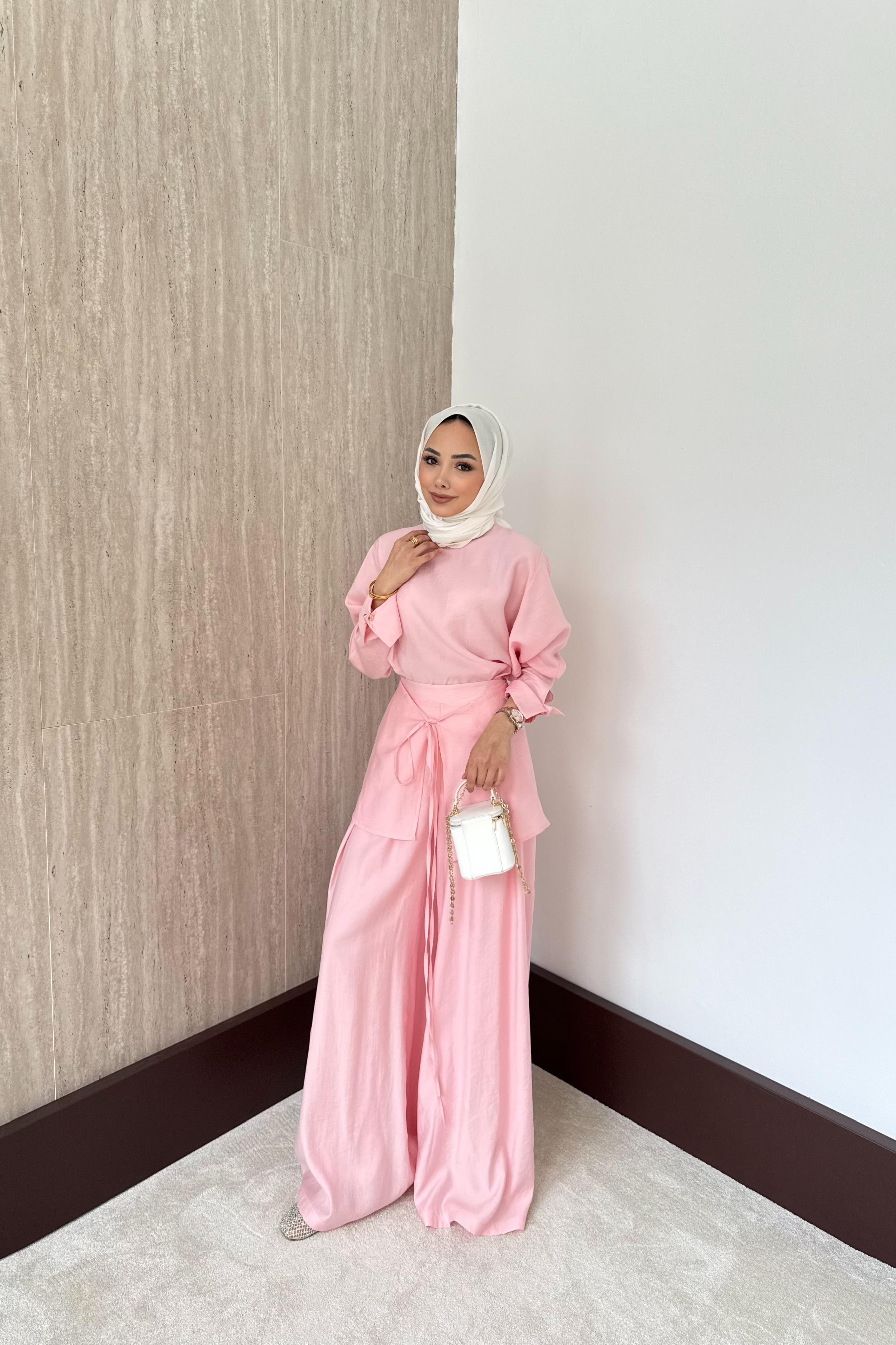 Vera Kemerli Pantolonlu Takım - Pembe