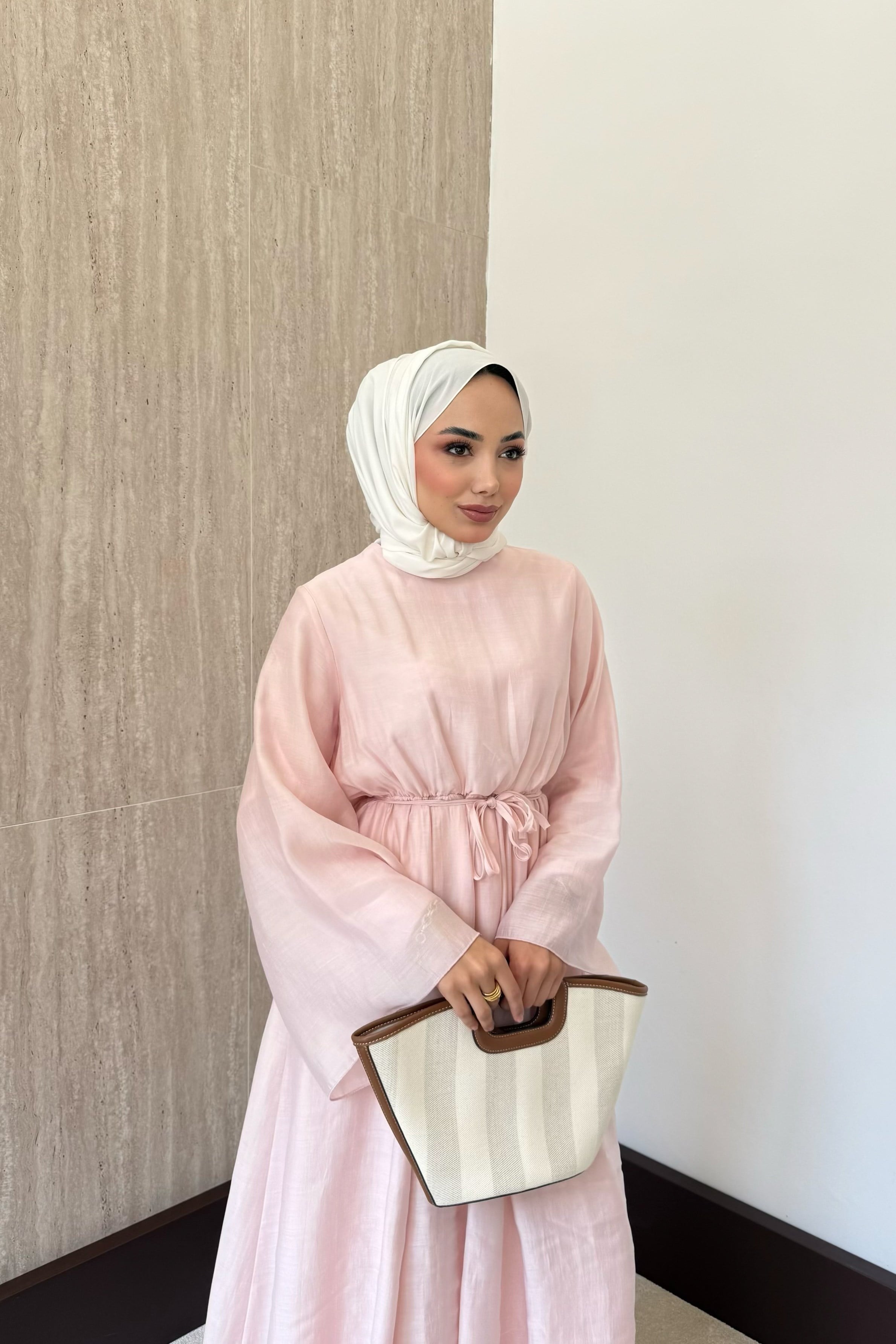 Volan Kol Asimetrik Elbise - Pembe