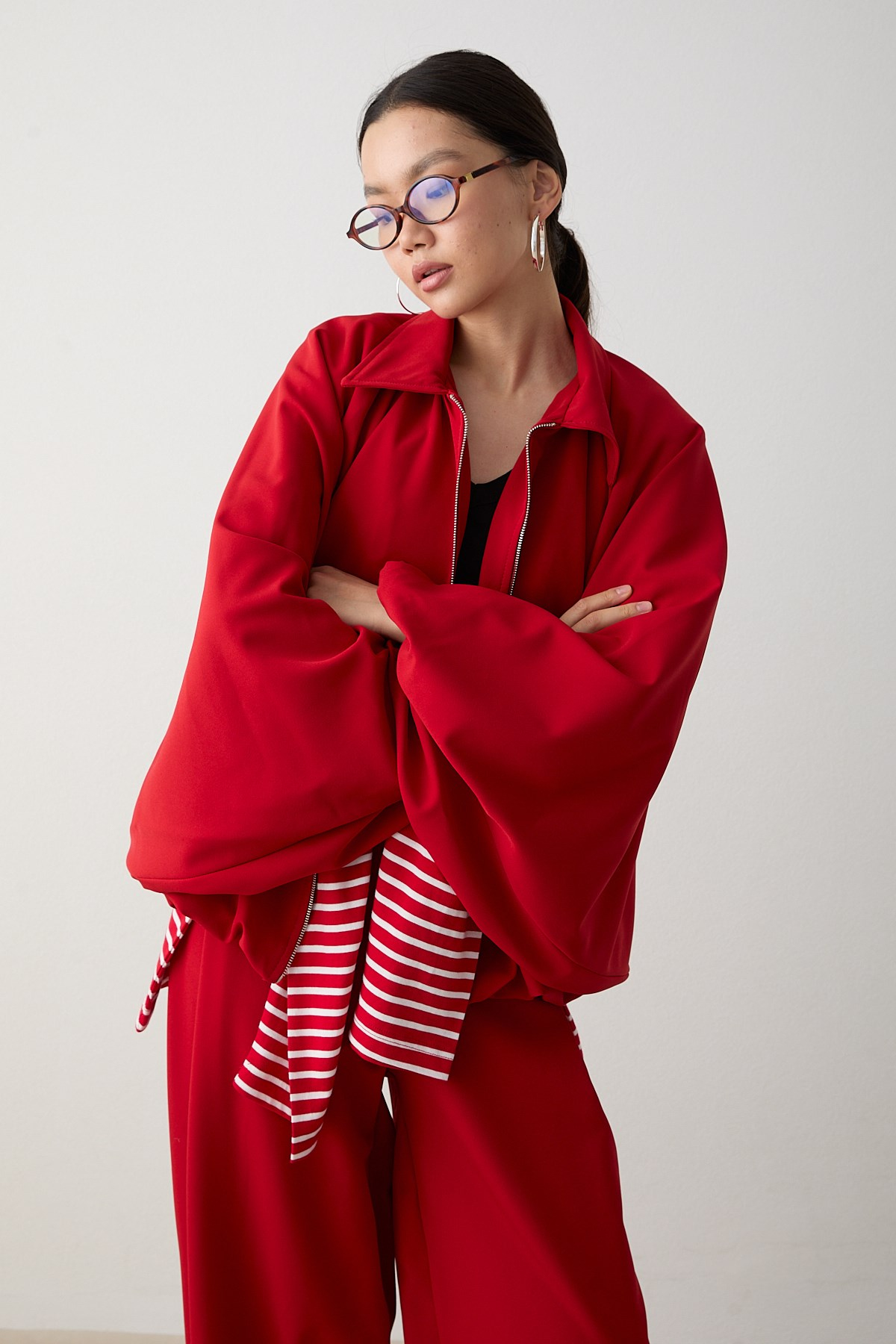 Yarasa Kol Oversize Takım - Kırmızı
