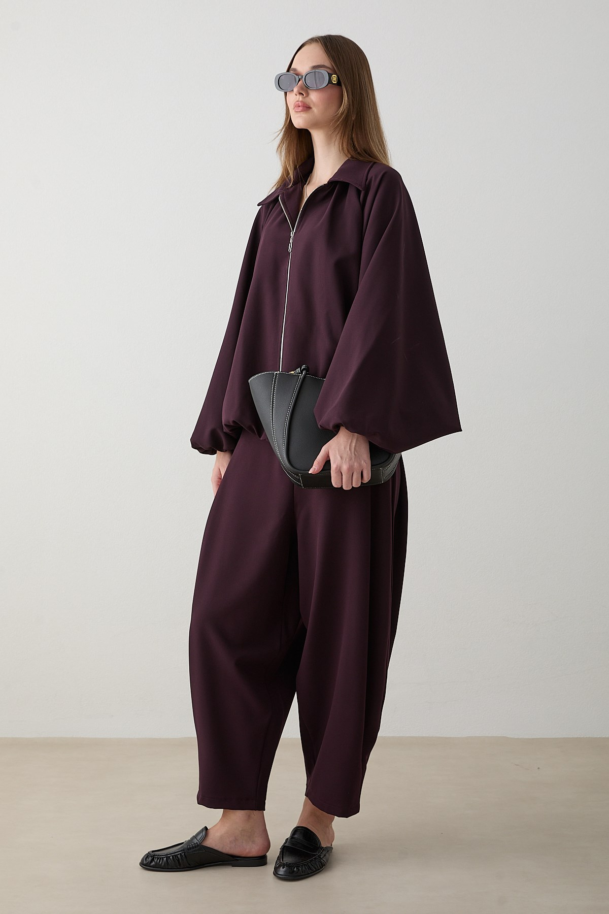 Yarasa Kol Oversize Takım - Mürdüm