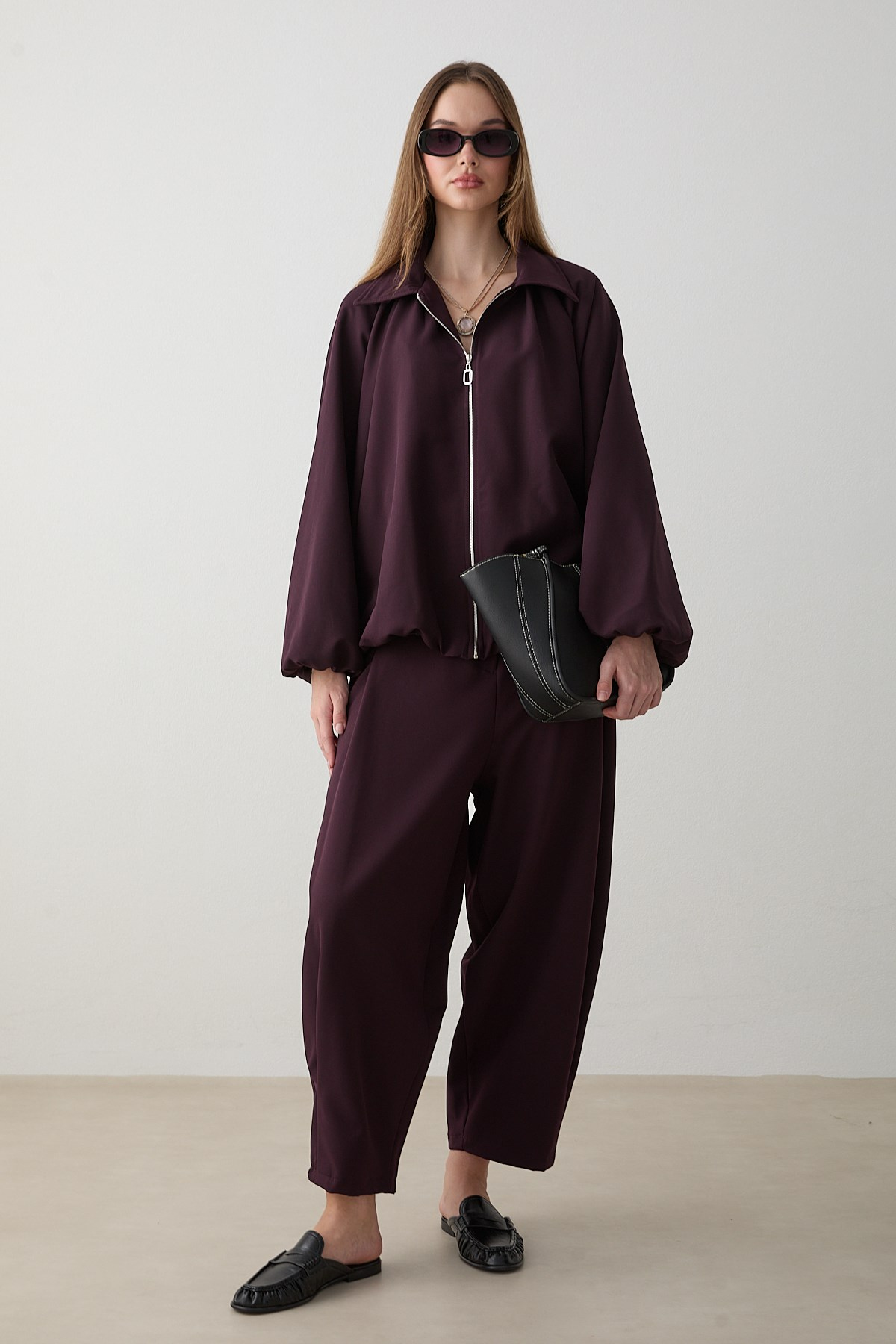 Yarasa Kol Oversize Takım - Mürdüm