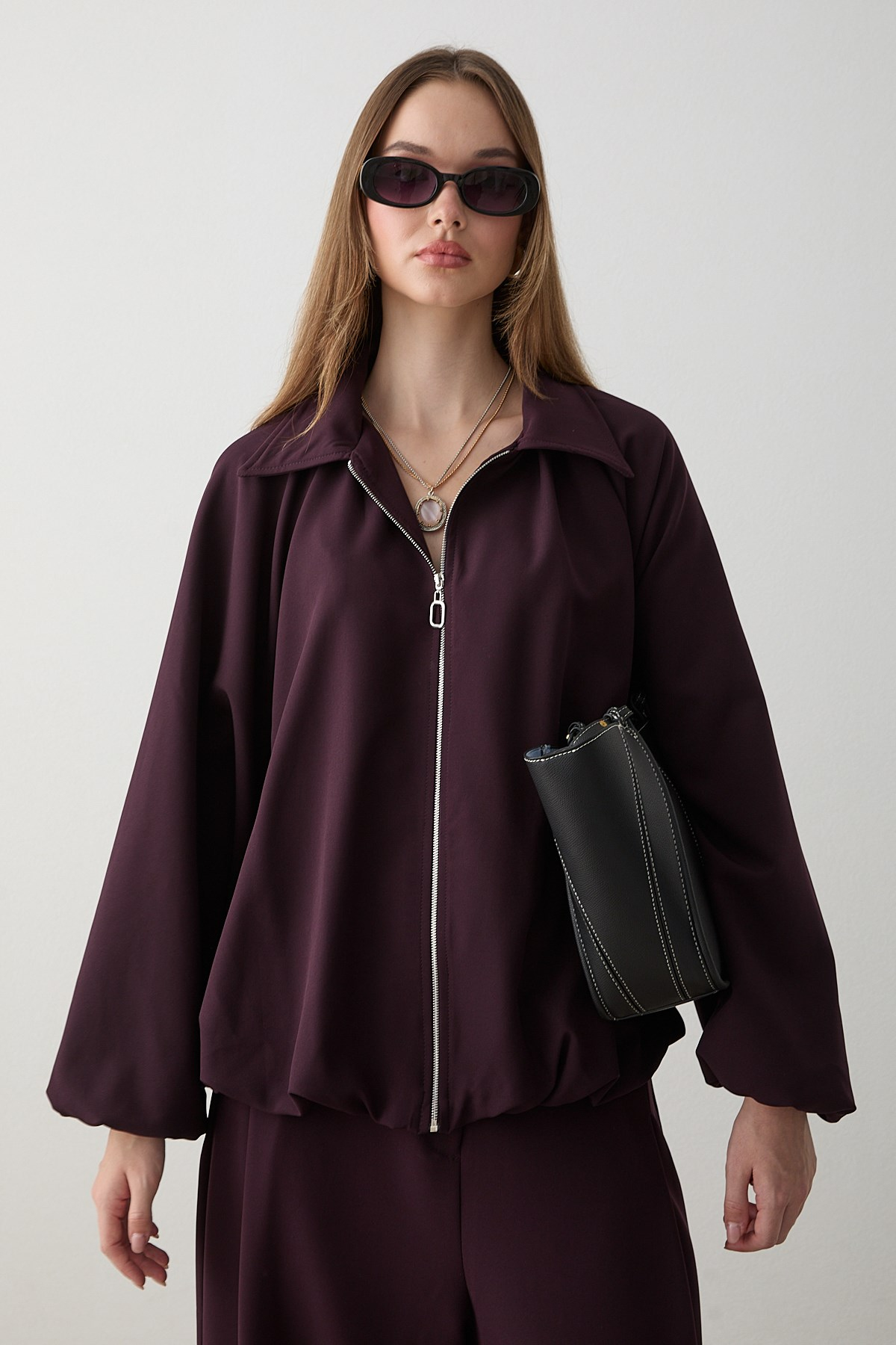 Yarasa Kol Oversize Takım - Mürdüm