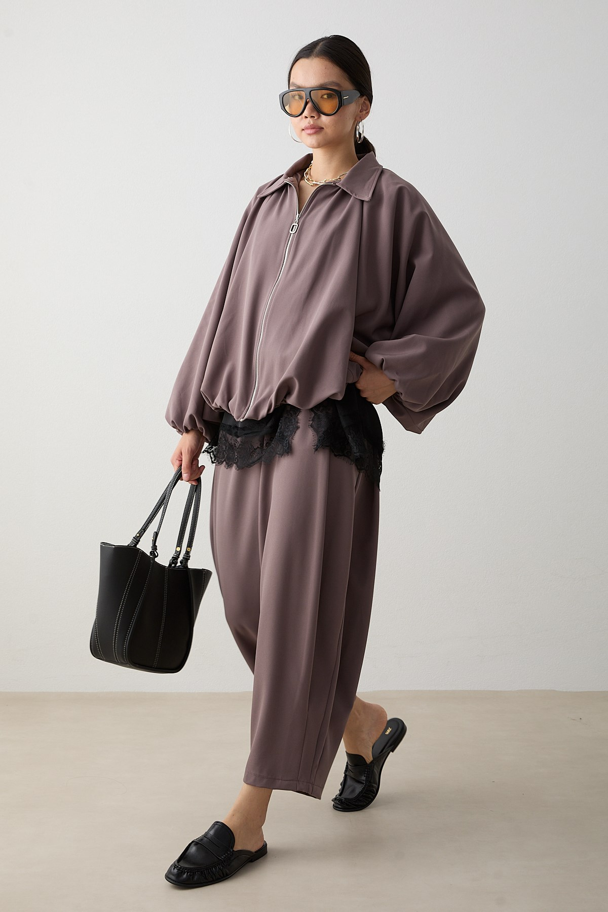Yarasa Kol Oversize Takım - Vizon
