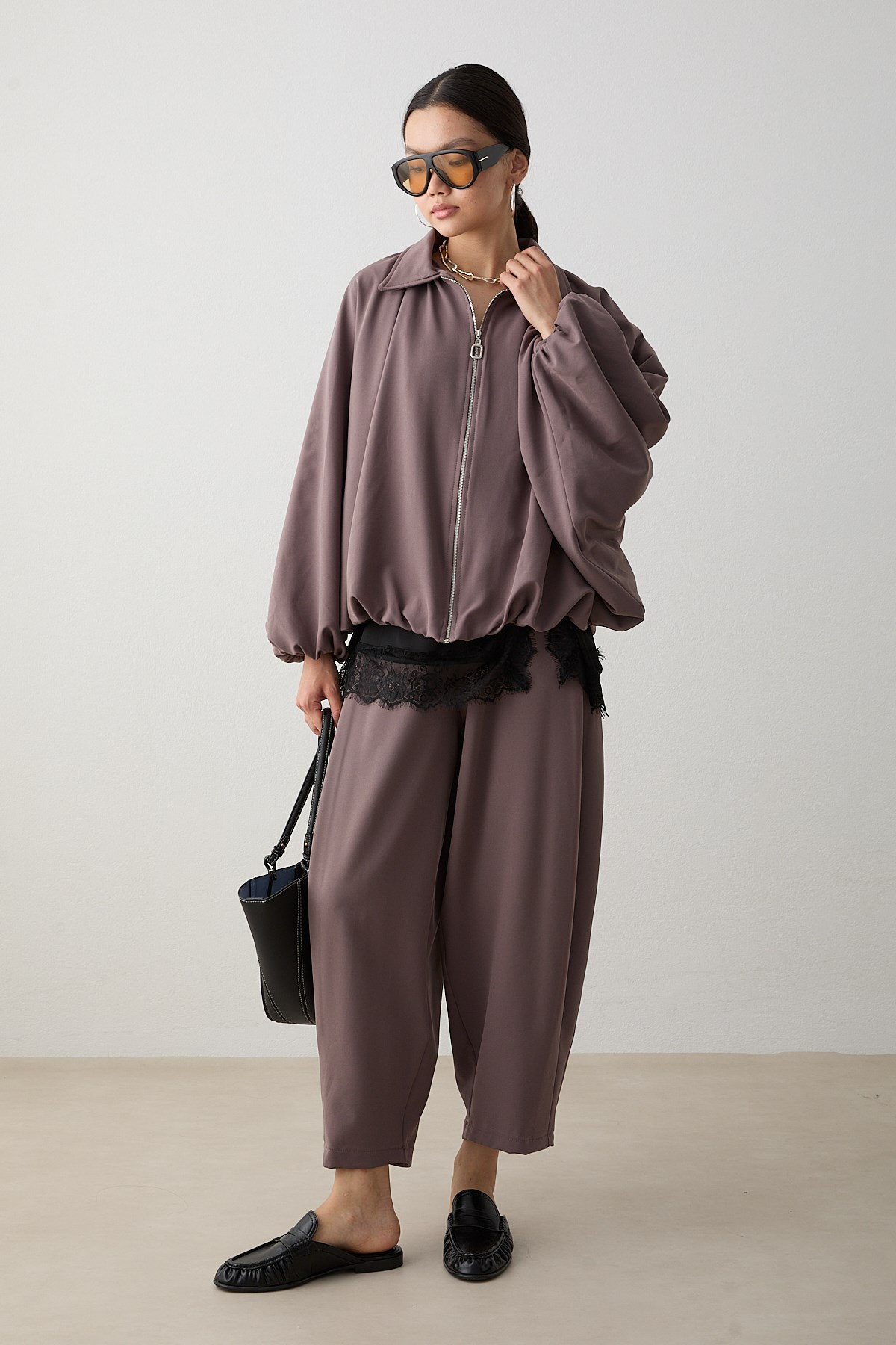 Yarasa Kol Oversize Takım - Vizon
