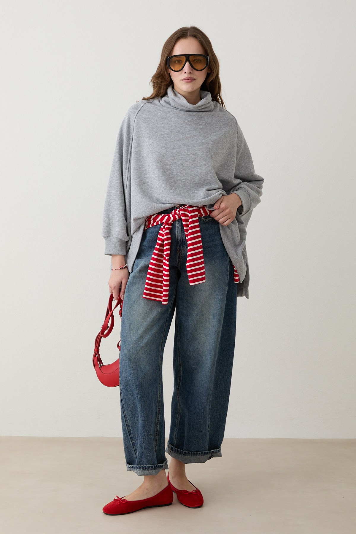 Yarasa Kol Sweatshirt - Gri