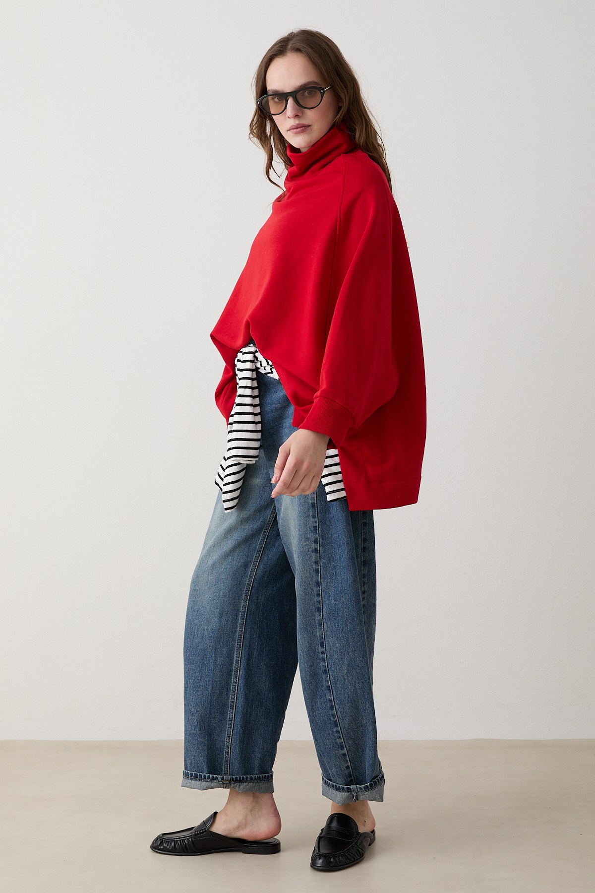 Yarasa Kol Sweatshirt - Kırmızı