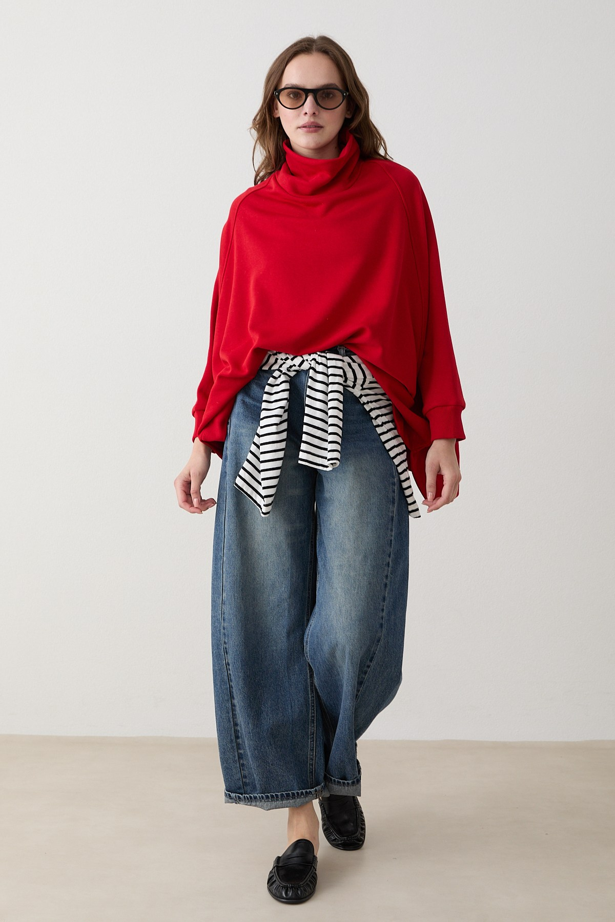 Yarasa Kol Sweatshirt - Kırmızı
